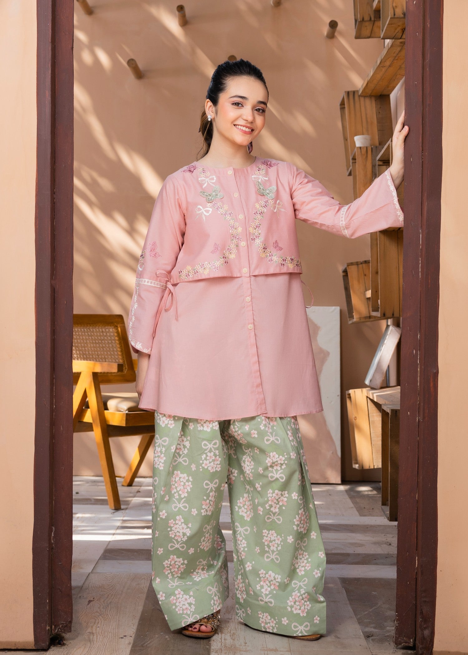 lawn cotton Short Frock in Baby pink