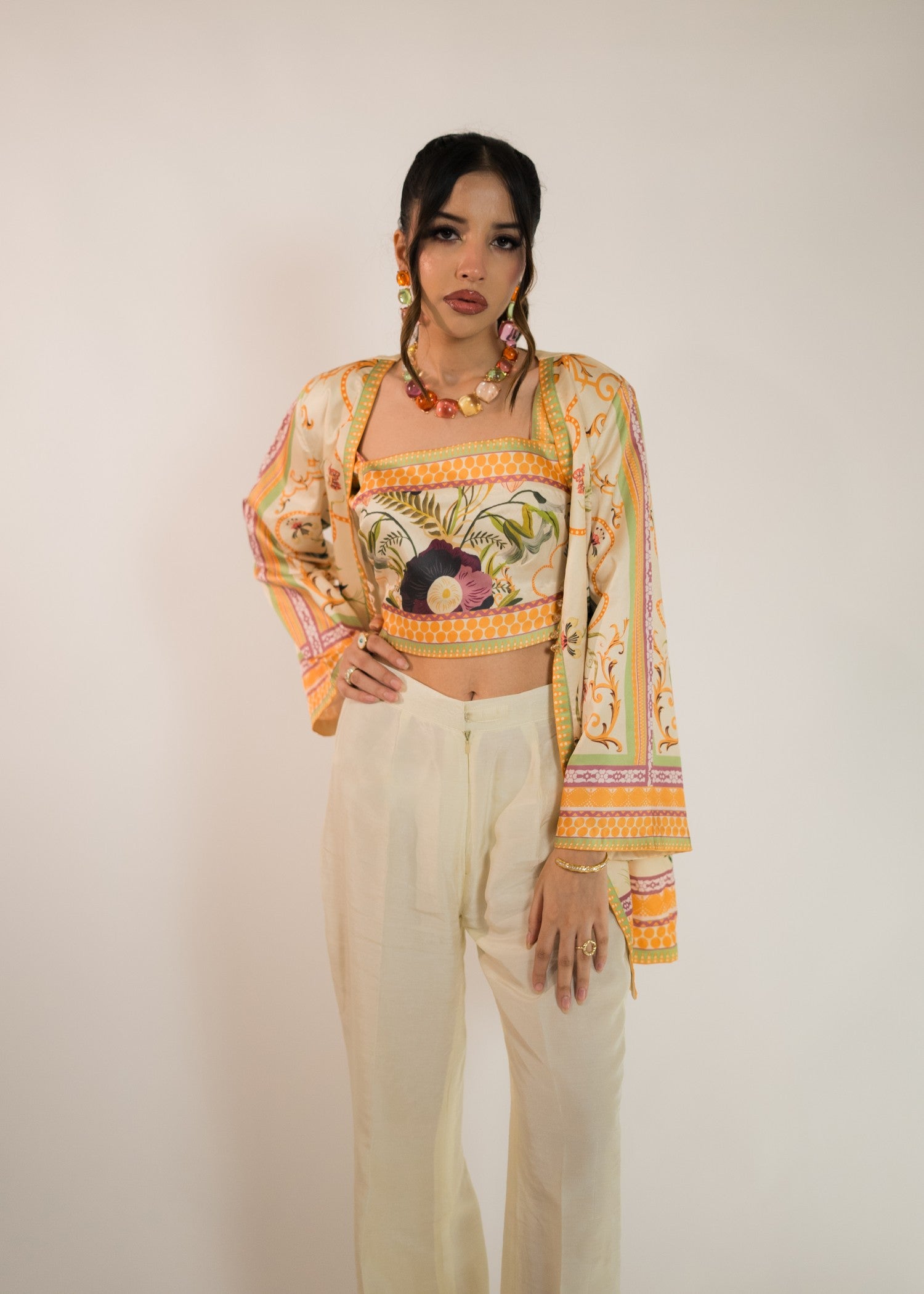 silk charmeuse Jacket in Golden orange, light yellow, pale yellow