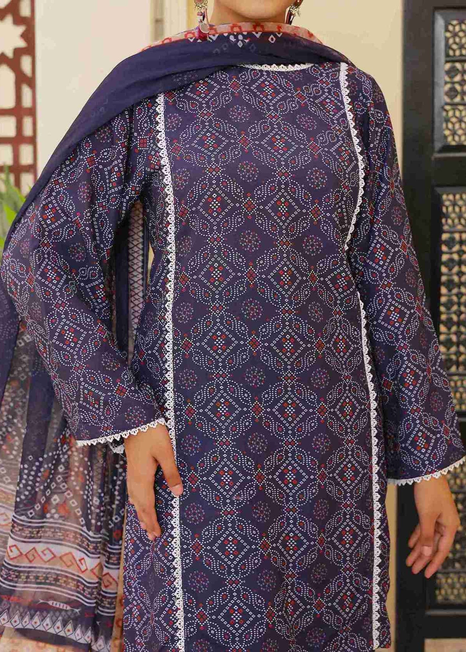 swiss lawn Kurta Set in Purple