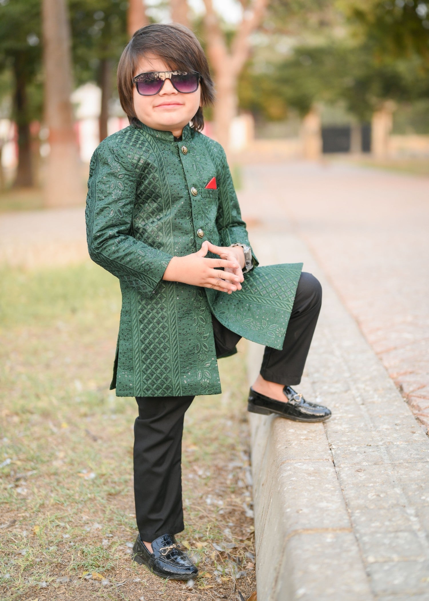 jamawar Sherwani in Green