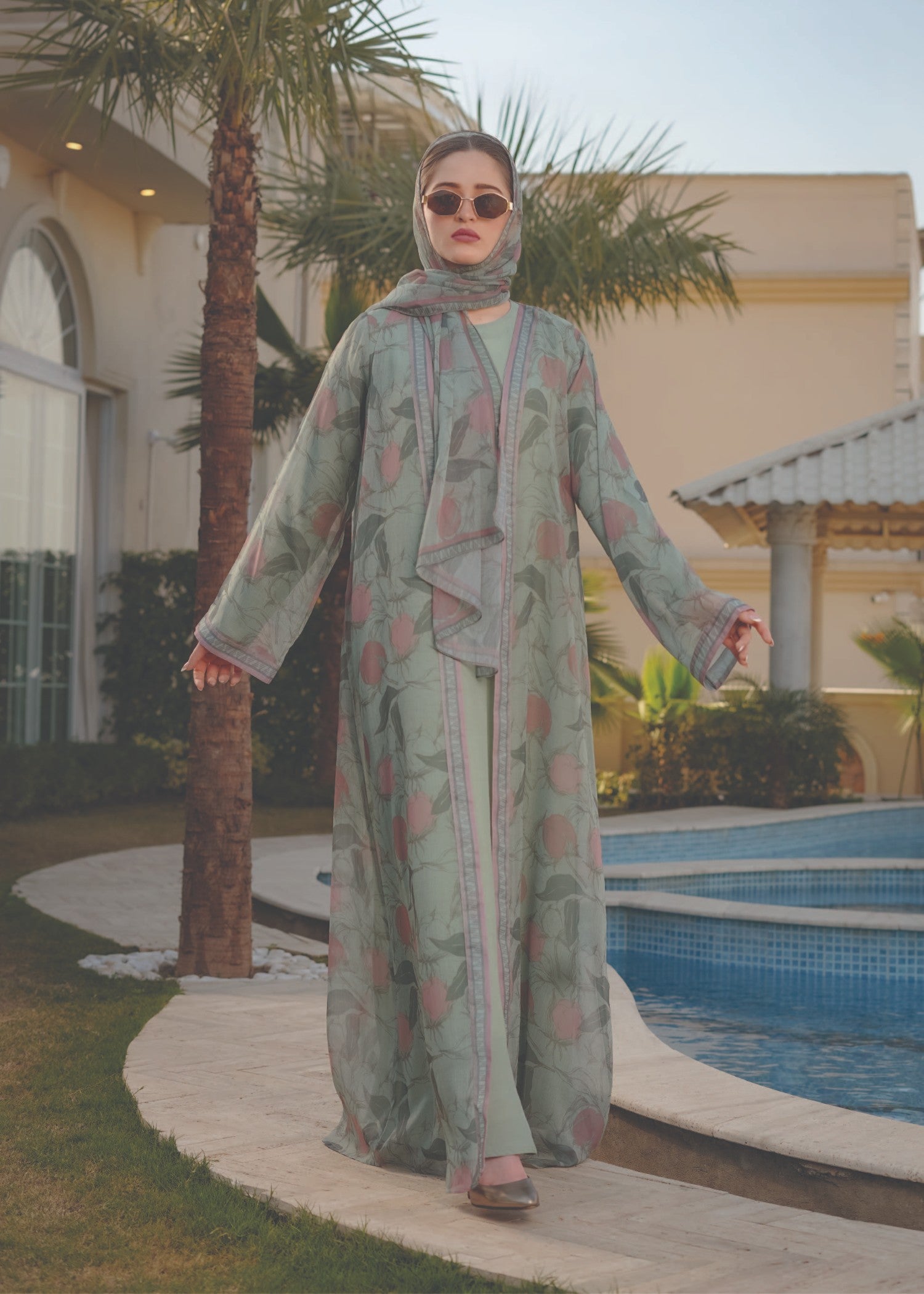 chiffon Abaya in Sage green