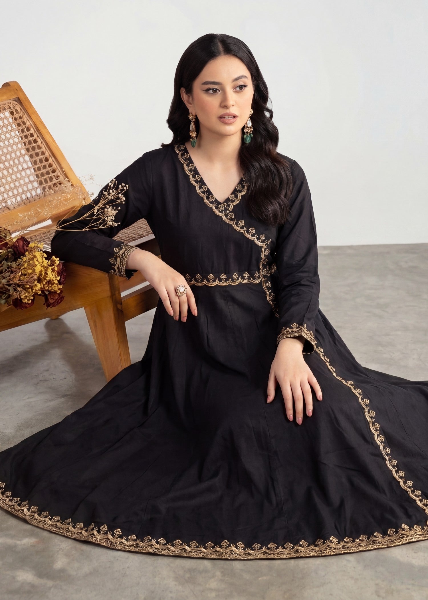 linen Angrakha in Black