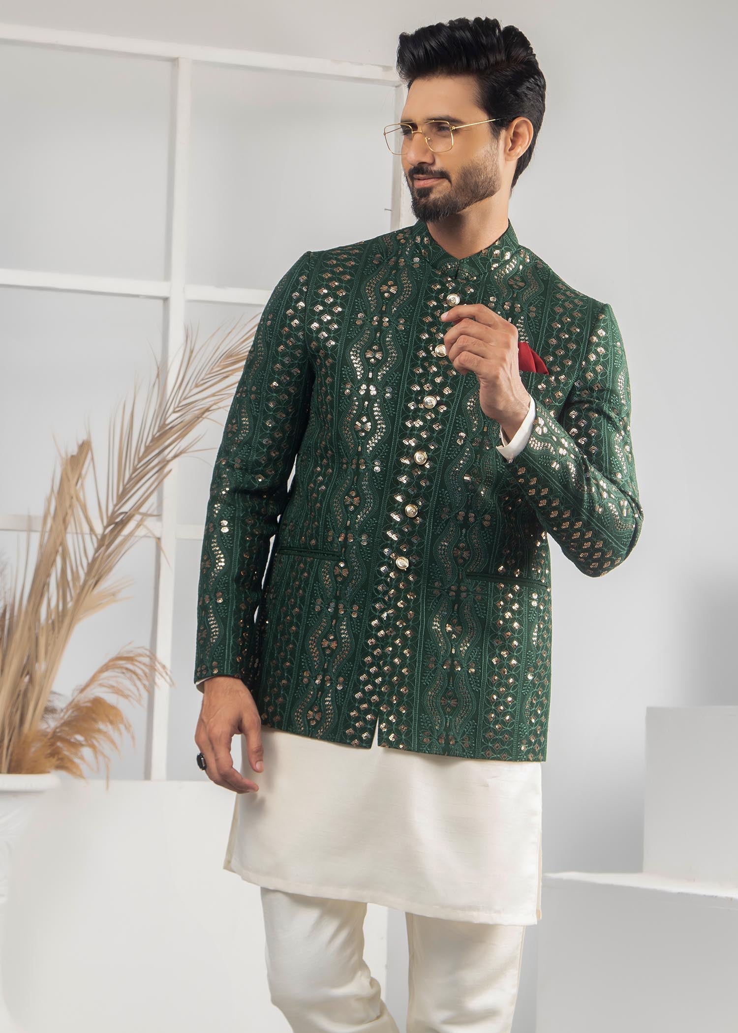 satin Prince Coat in Green