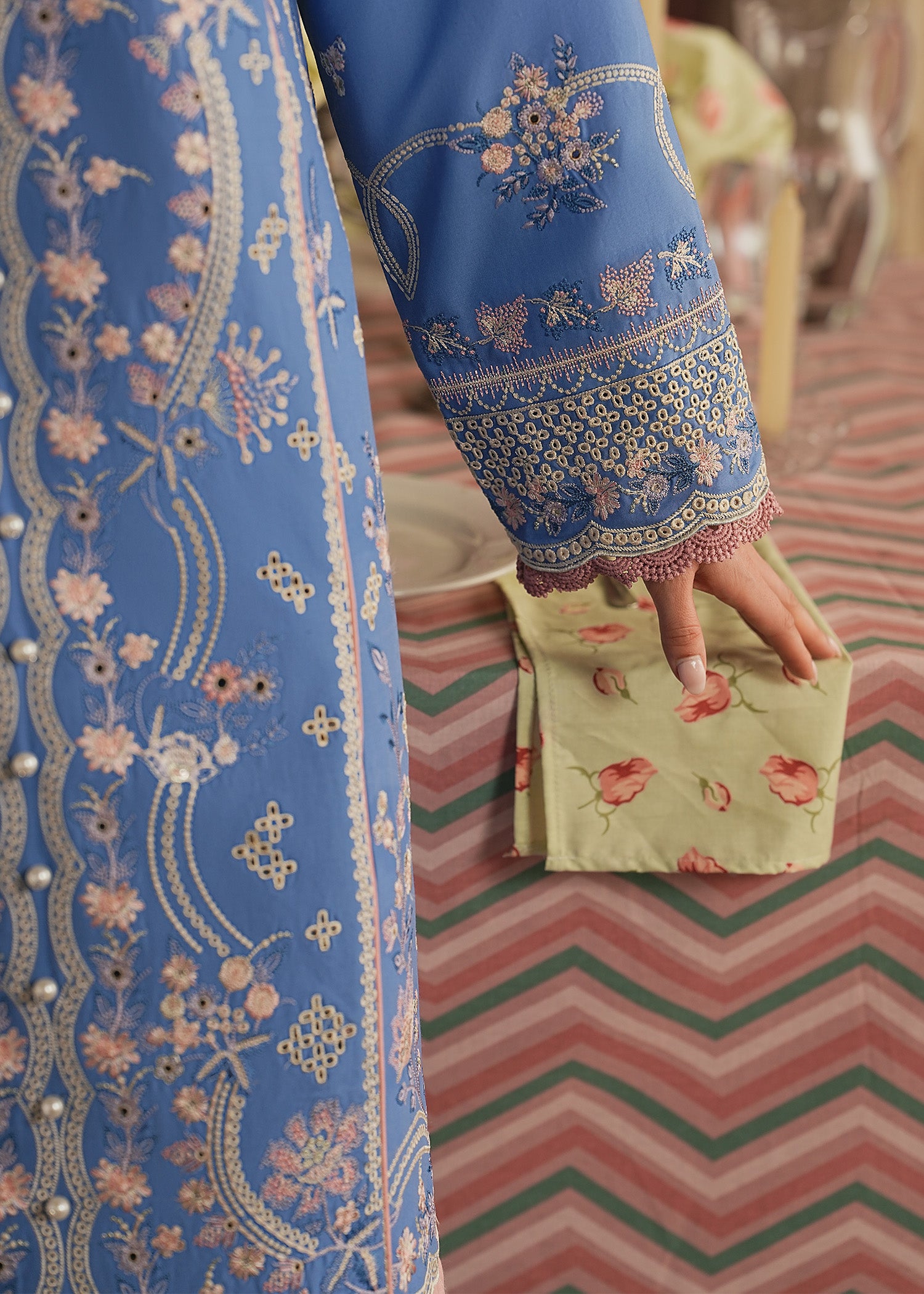 lawn Kurta Set in Cornflower blue