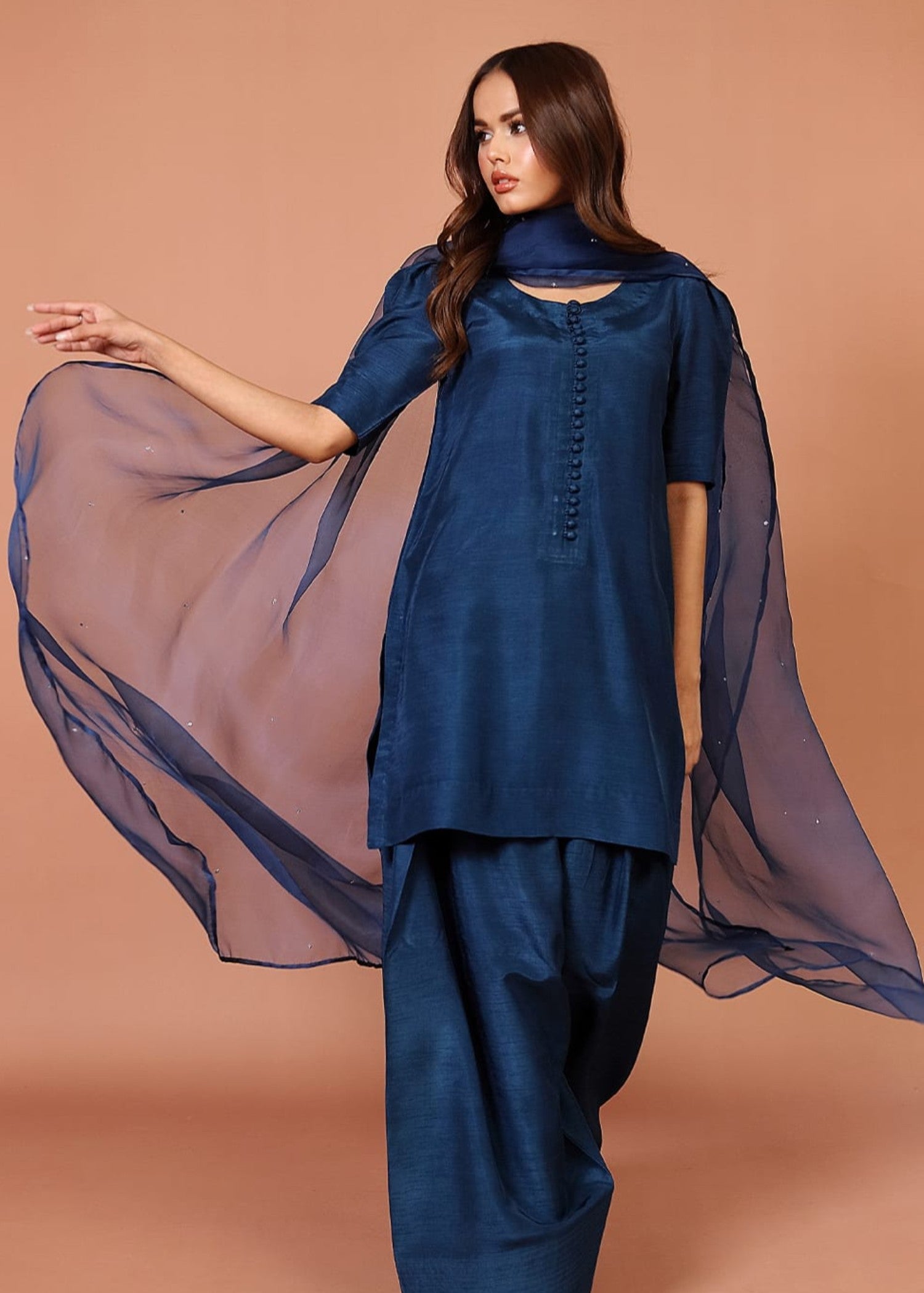 pk raw silk Kurta Set in Cobalt blue