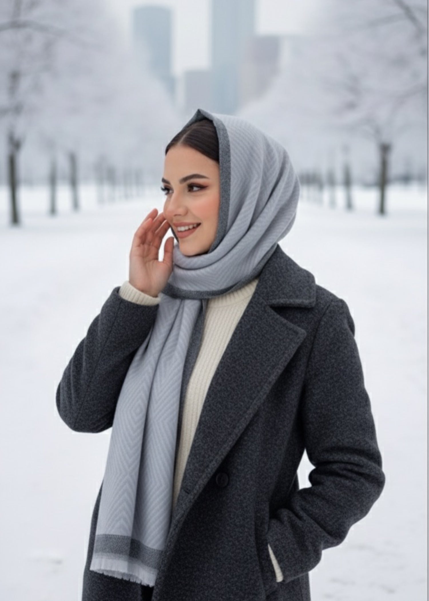 wool Hijab in Silver