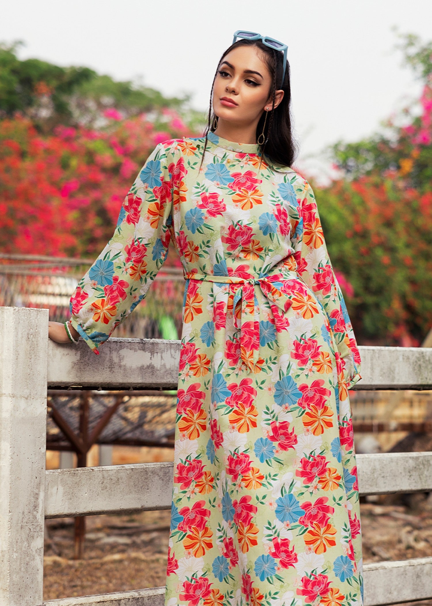 silk finish lawn Frock in Multi