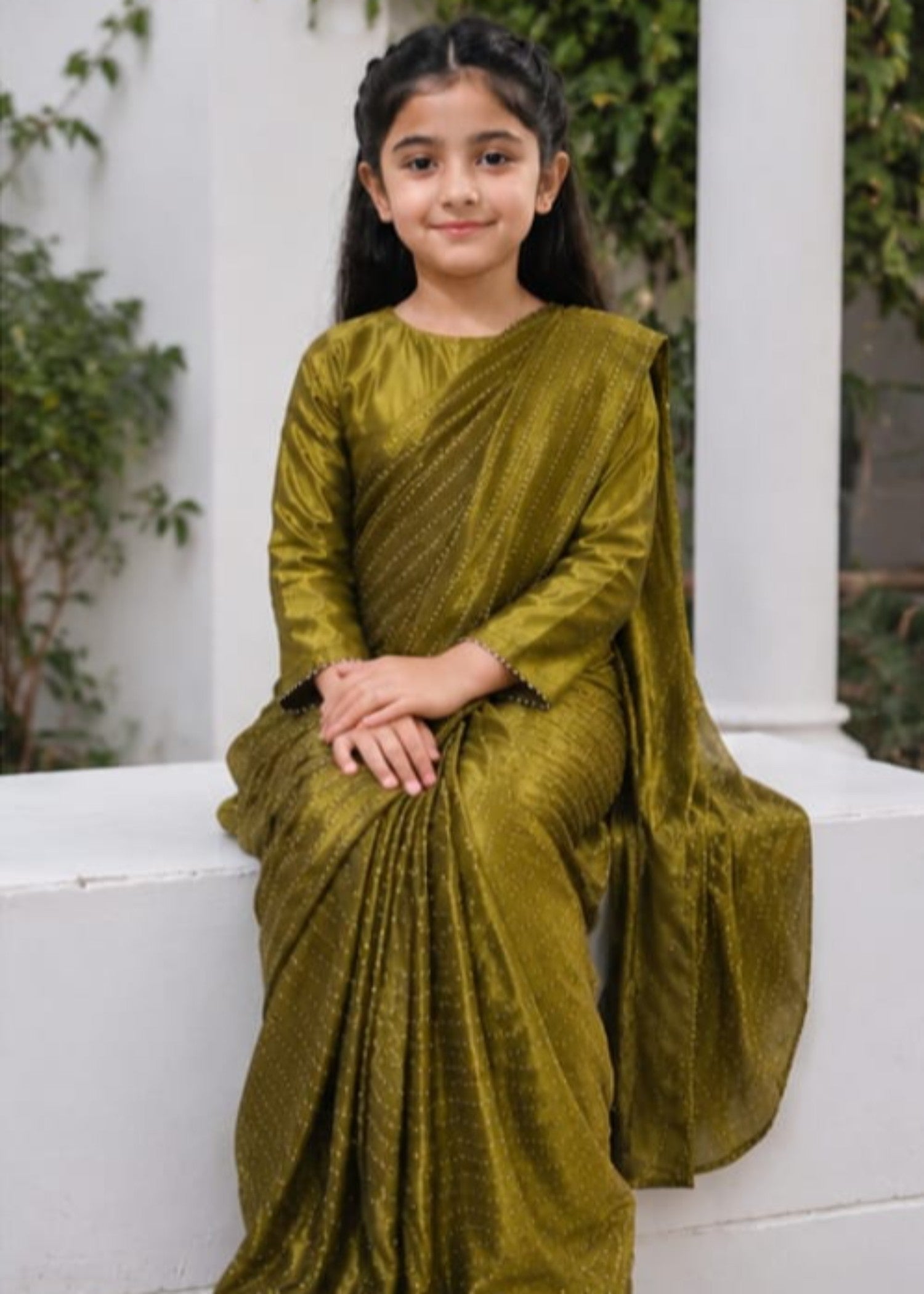 silk Saree in Olive green