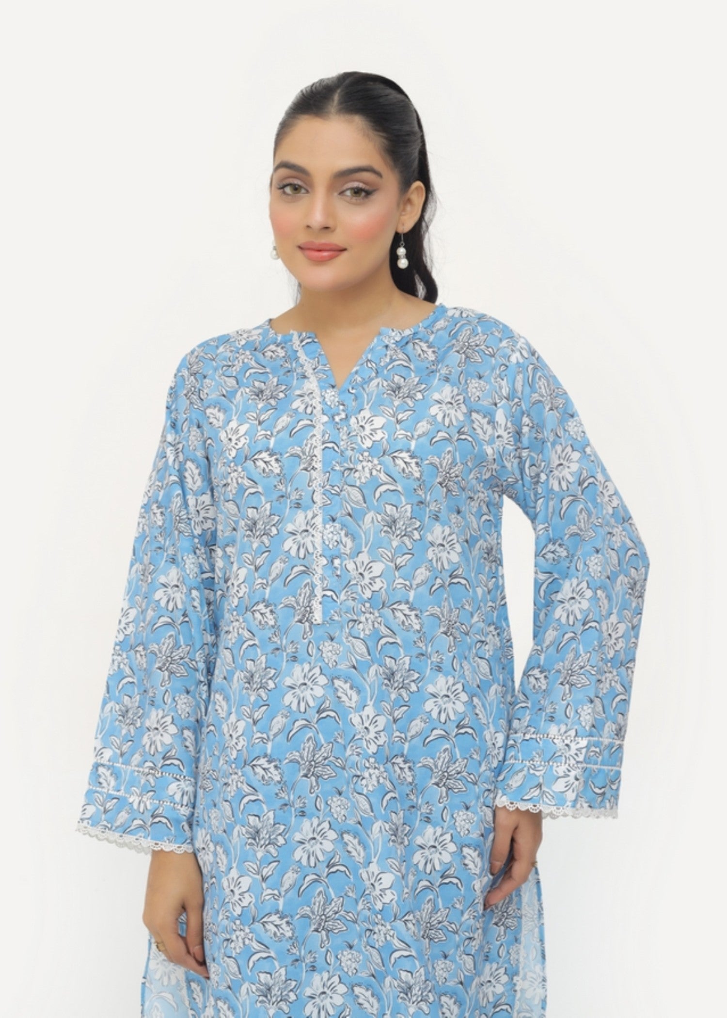 silk finish lawn Co Ord Sets in Sky blue