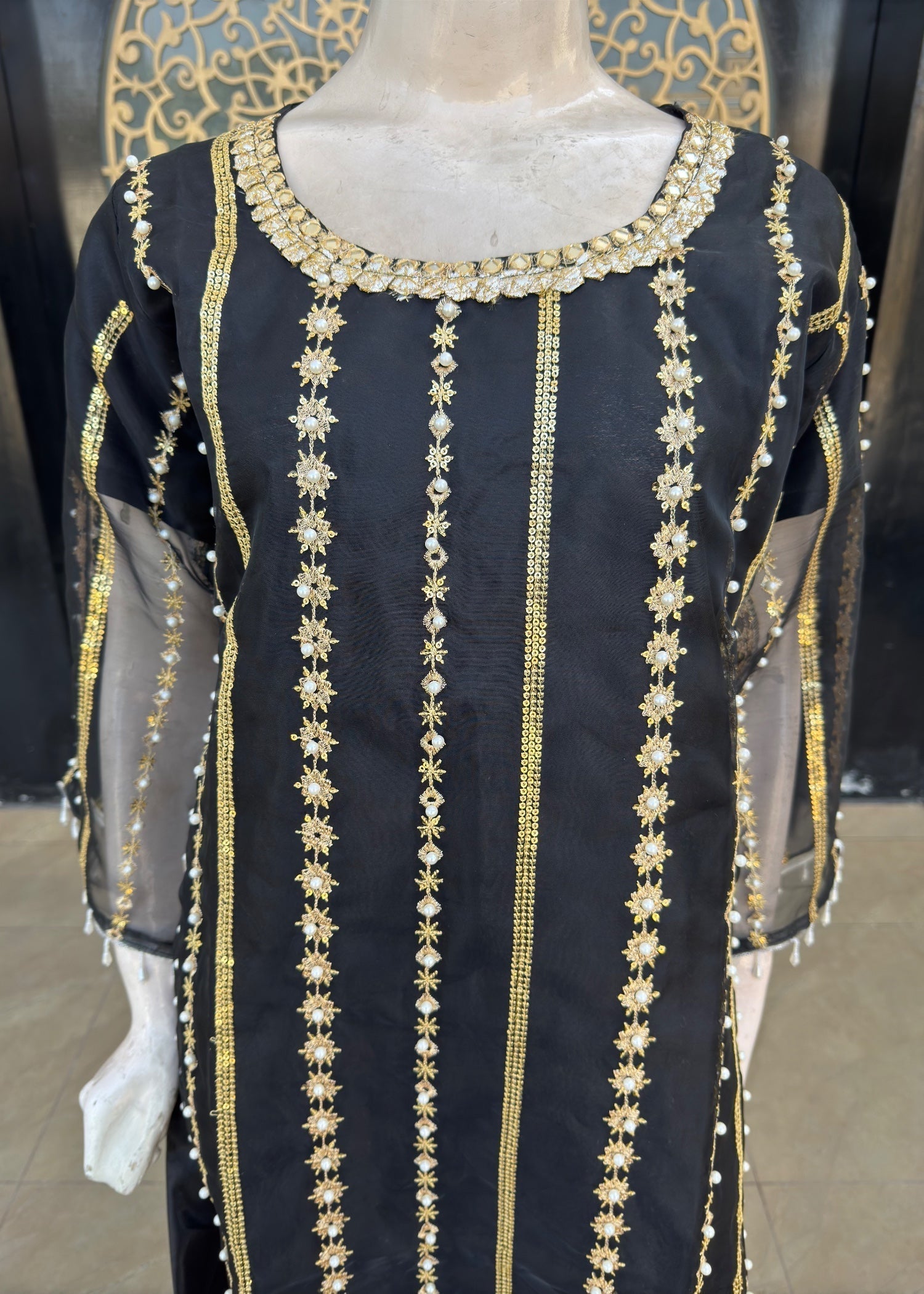 organza Sharara in Jet black