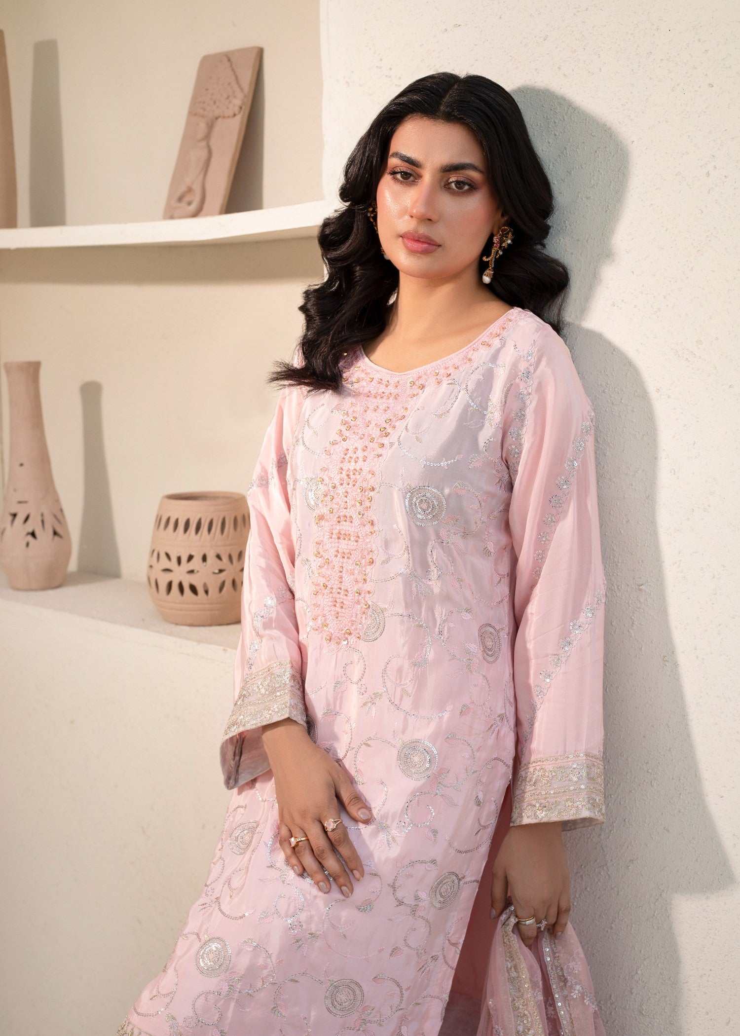 pure silk Kurta Set in Pastel pink