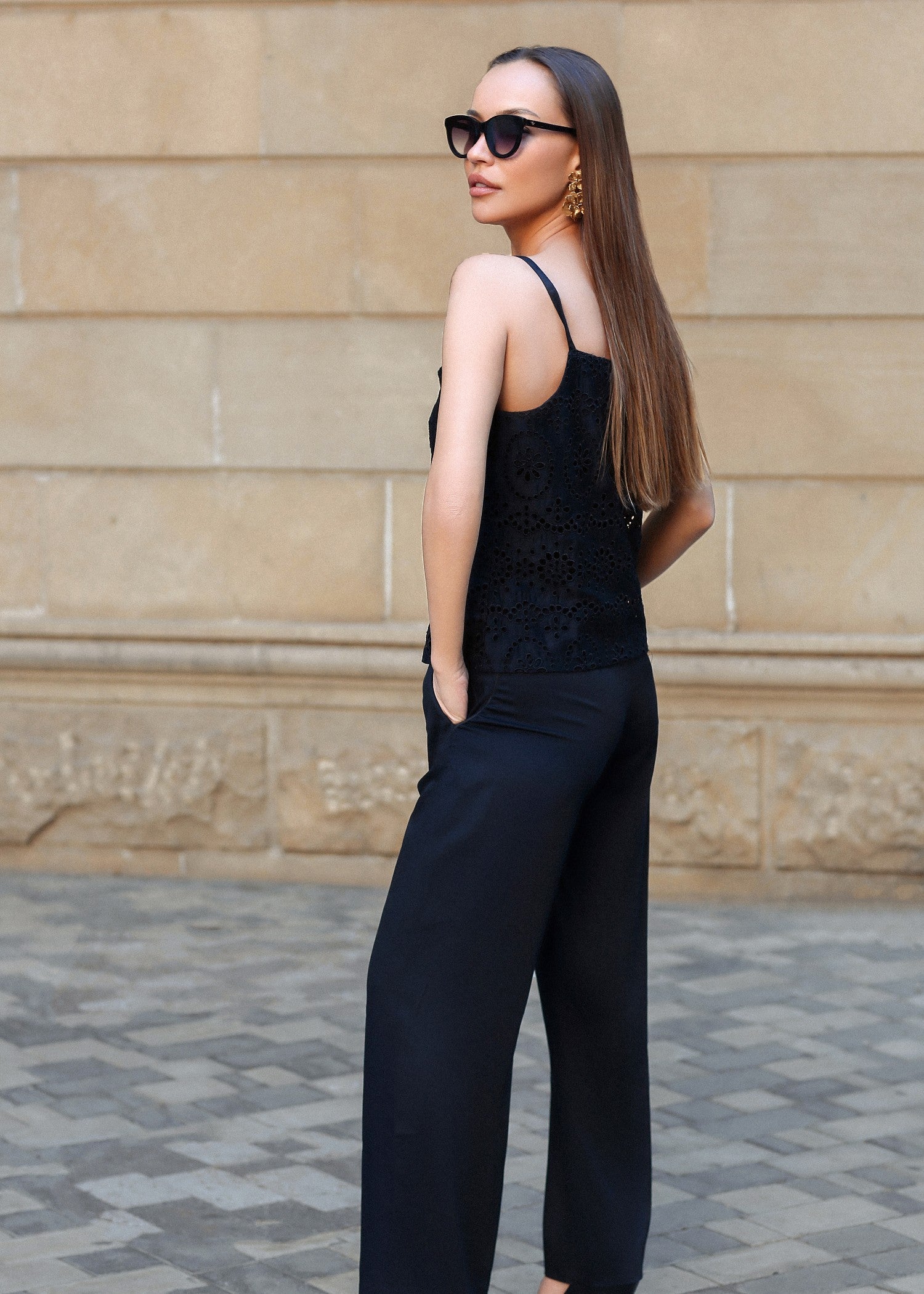 cotton satin Top in Black