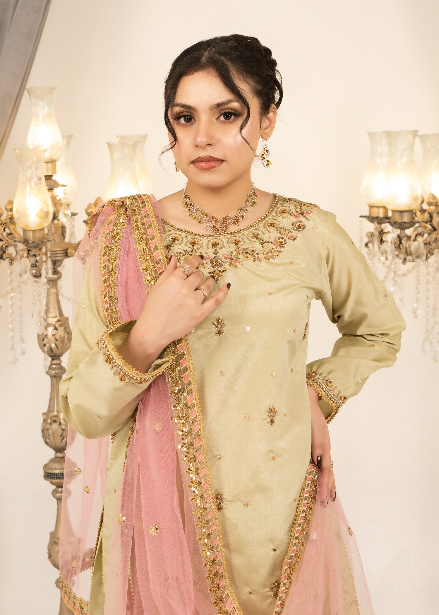 tussar silk Sharara in Beige