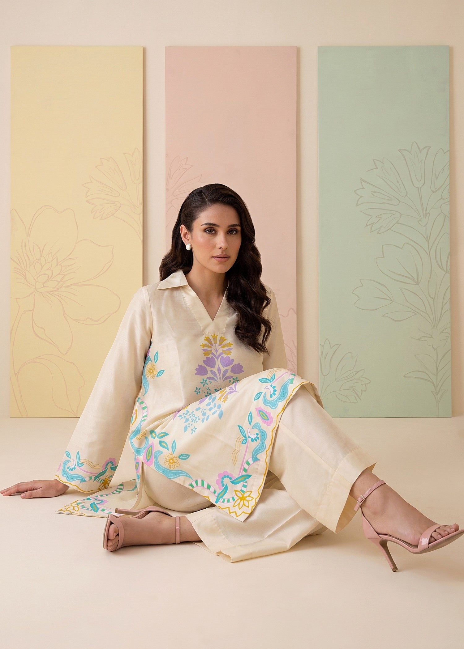 raw silk Kurta Set in Antique white