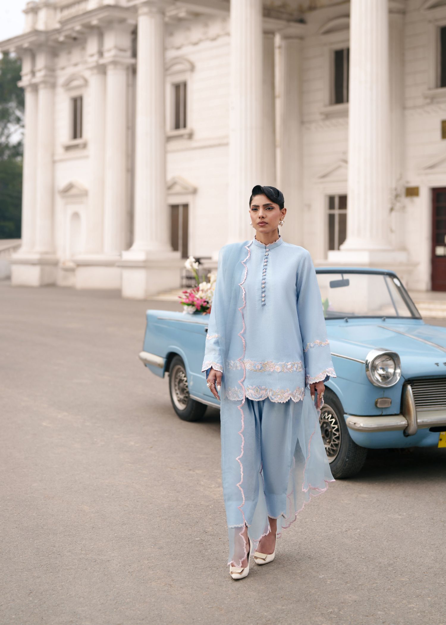 tissue silk Kurta Set in Ice blue
