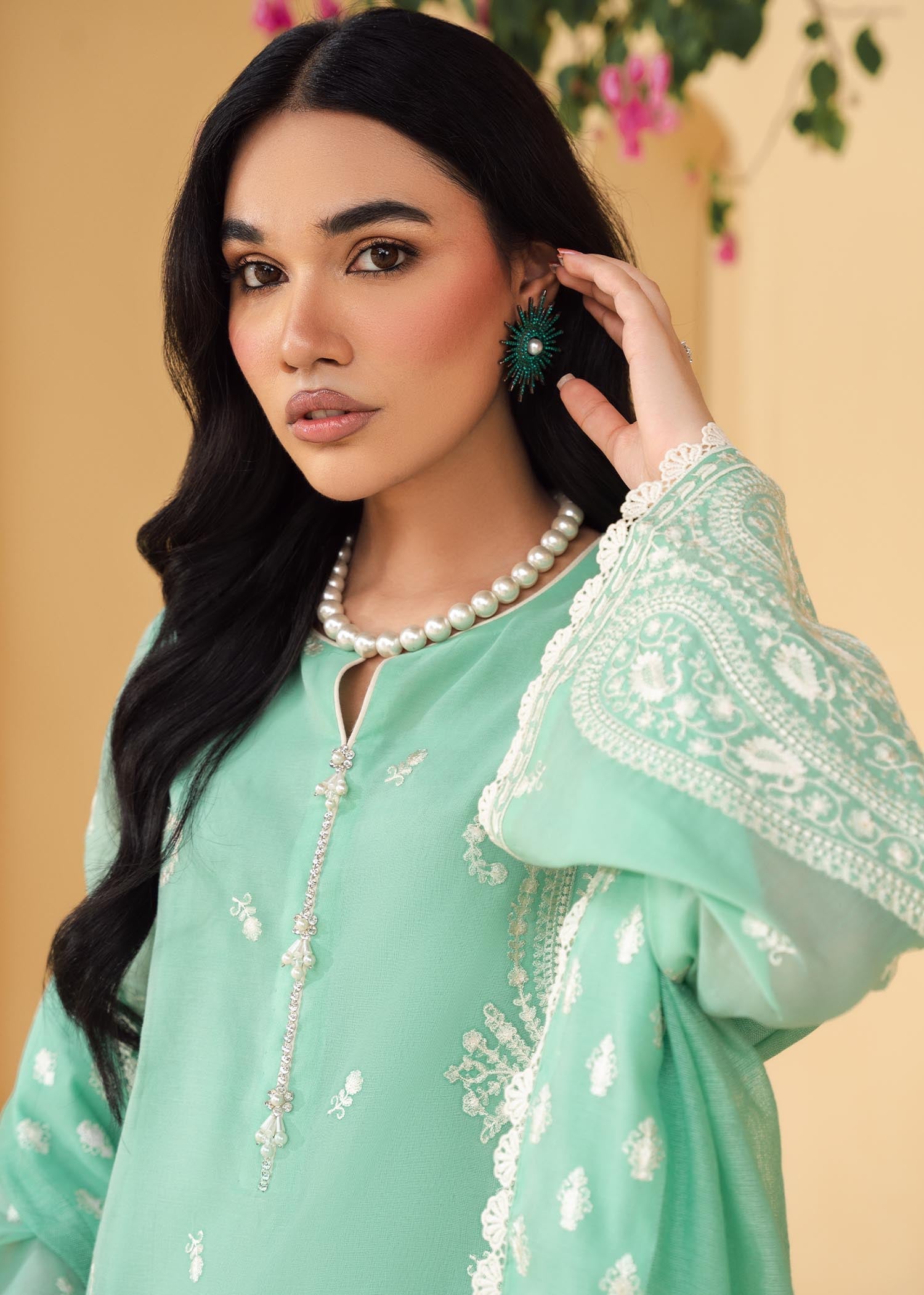 cotton net Kurta Set in Green