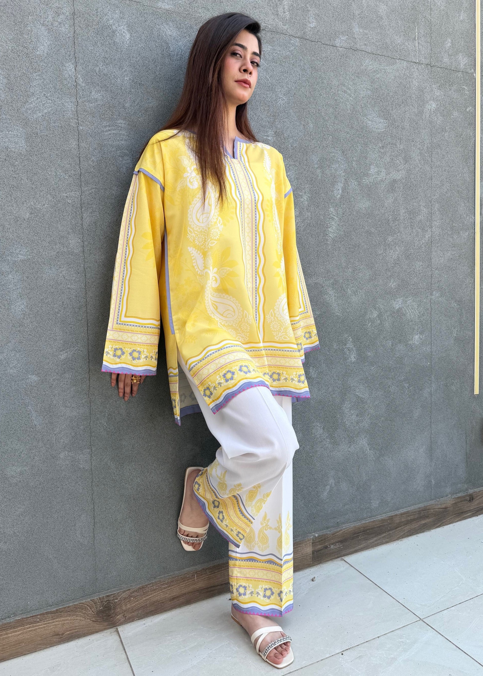 arabic lawn Co ord Sets in Yellow