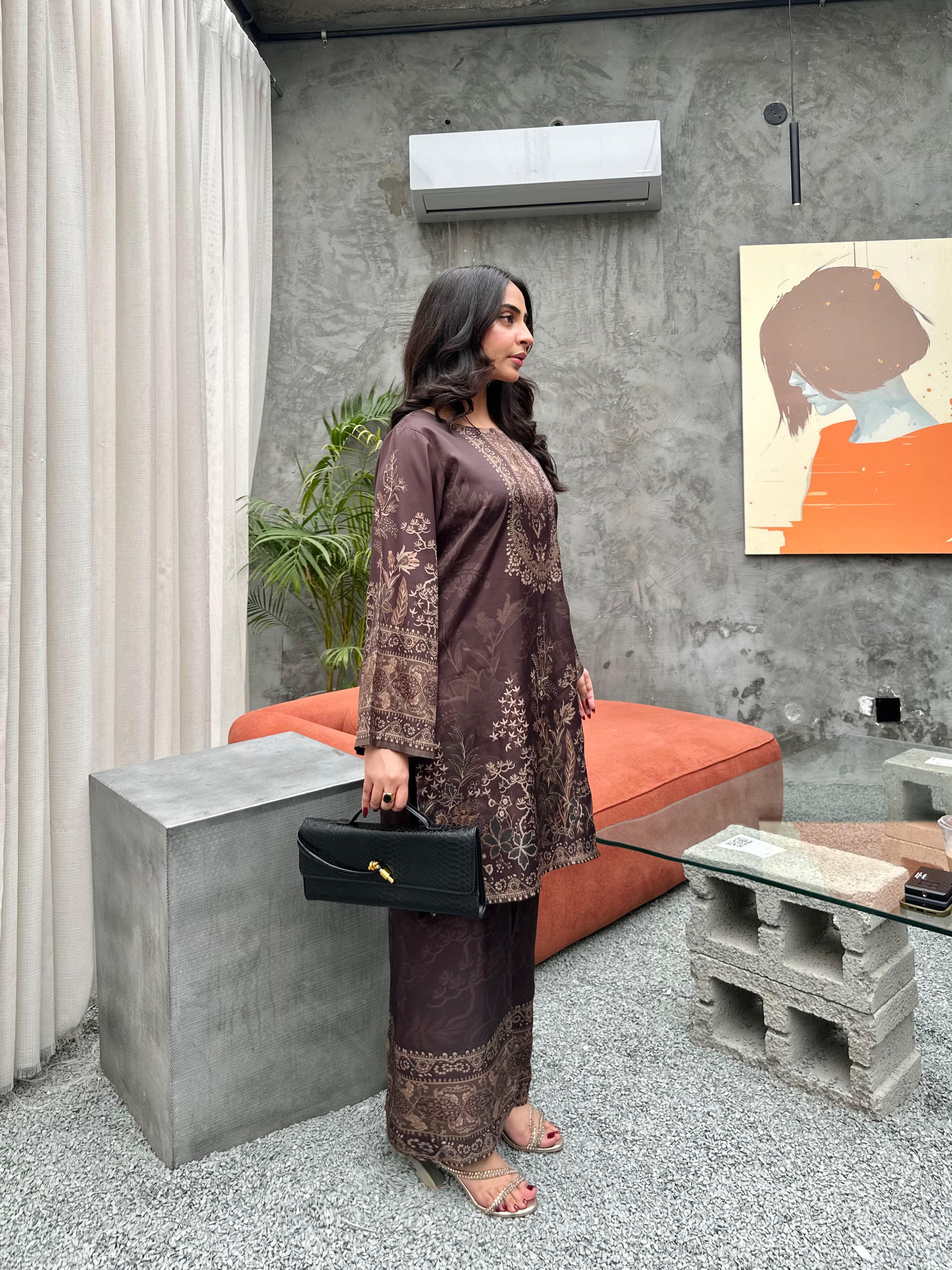 viscose raw silk Co Ord Sets in Dark brown