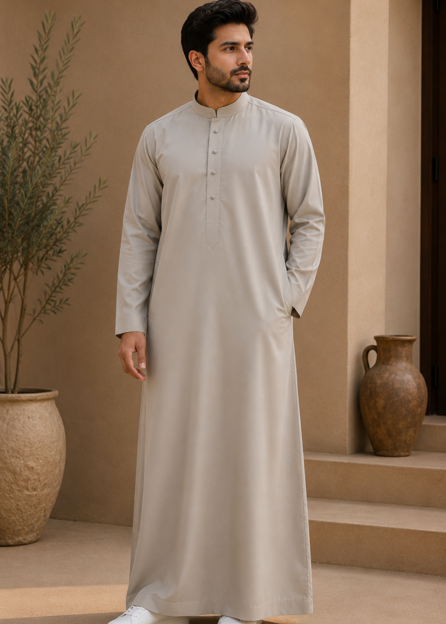 wash & wear Kurta in Grey by Noor E Zehra.Store