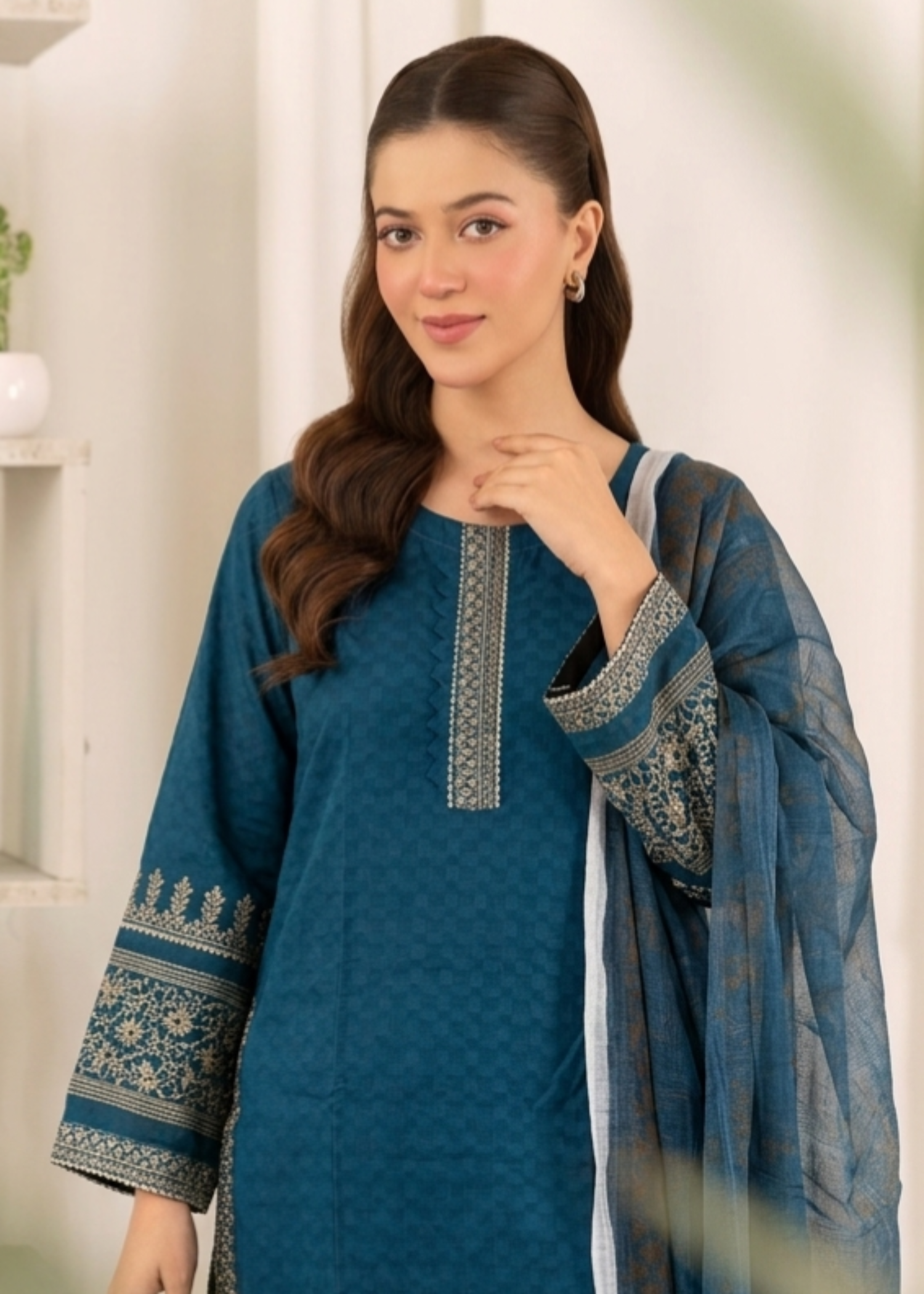 cotton satin Kurta Set in Teal