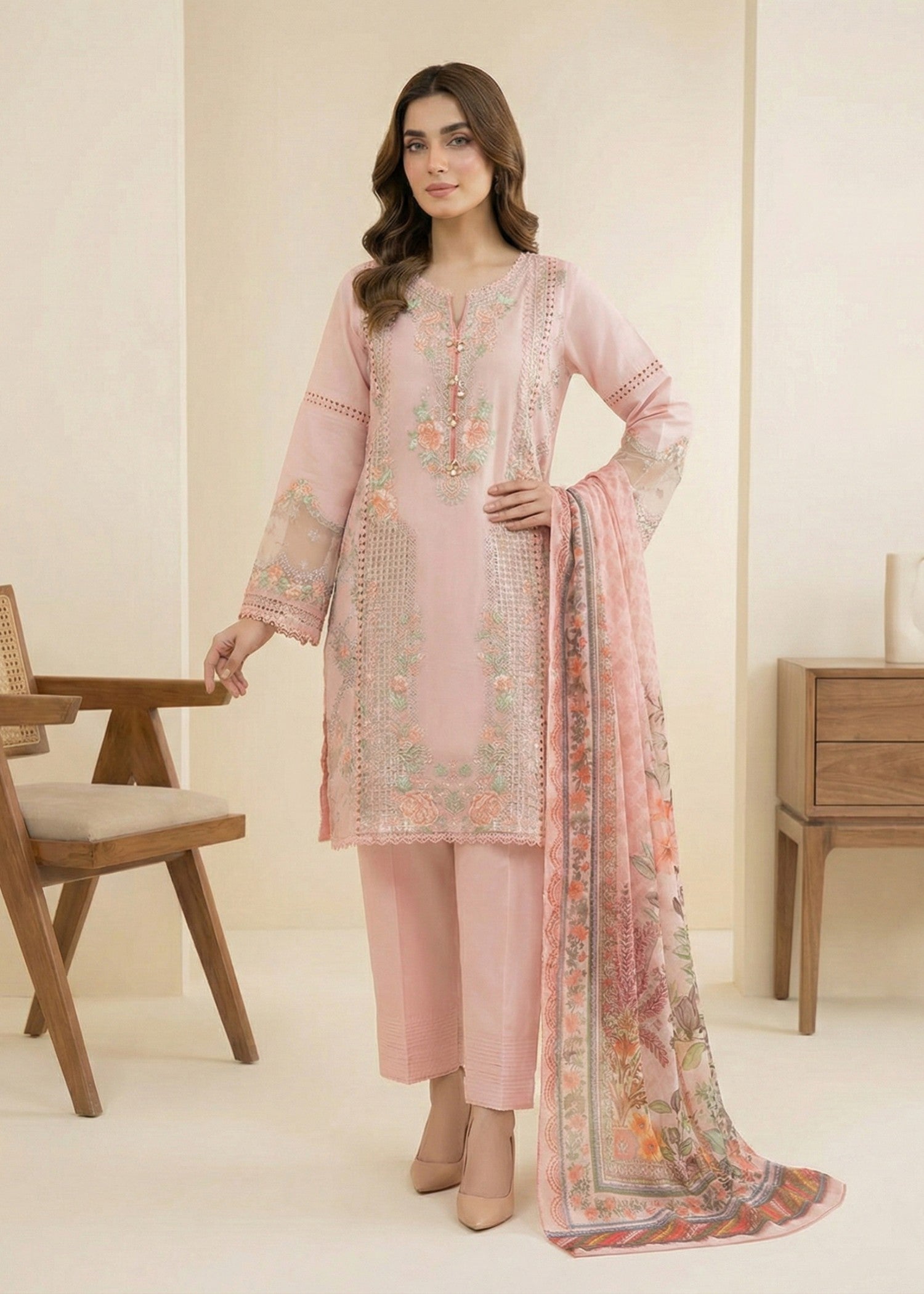 lawn Kurta Set in Pale pink