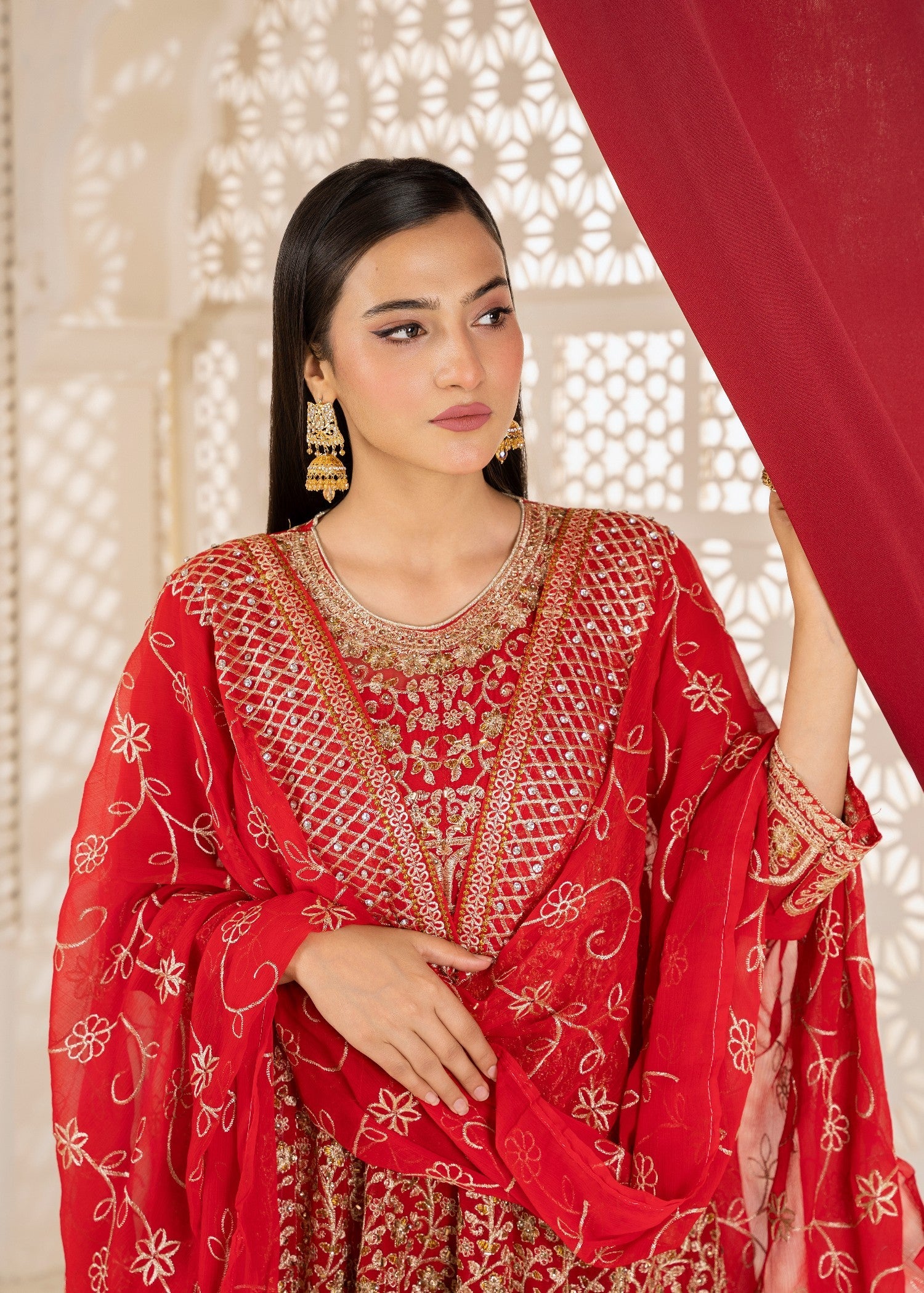 bemberg crinkle chiffon Maxi in Red