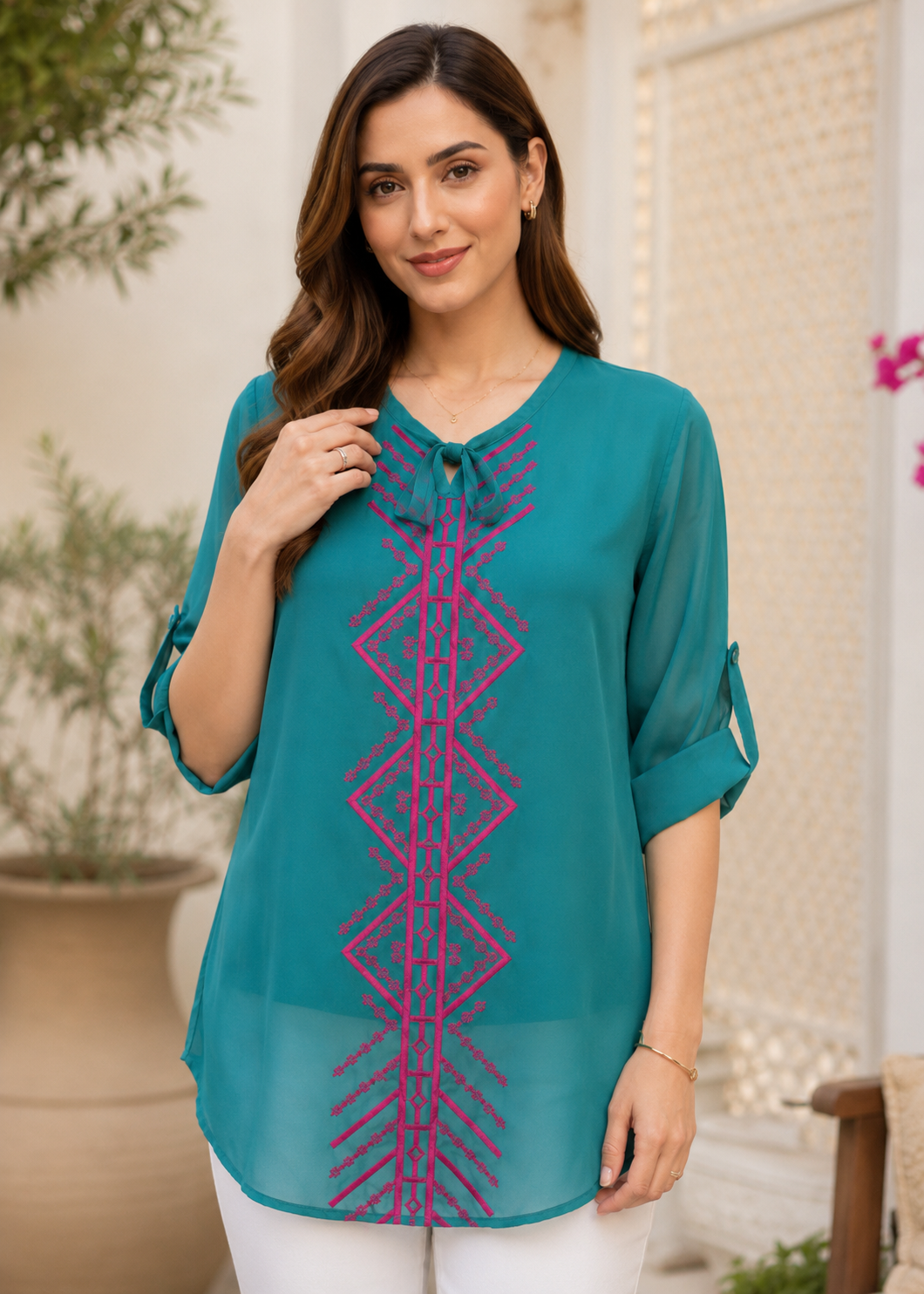 polyester chiffon Top in Teal