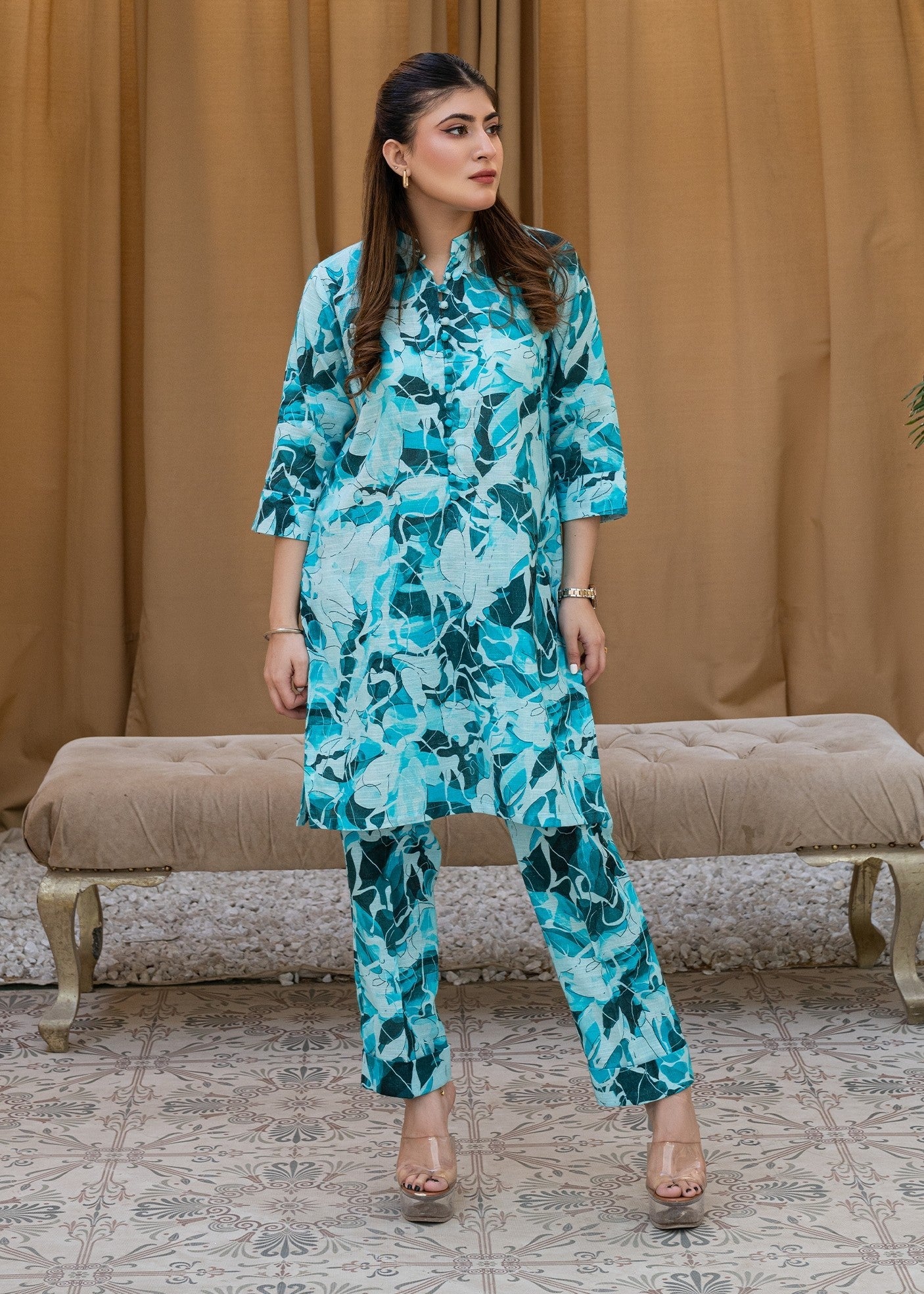 khaddar Co Ord Sets in Sea green