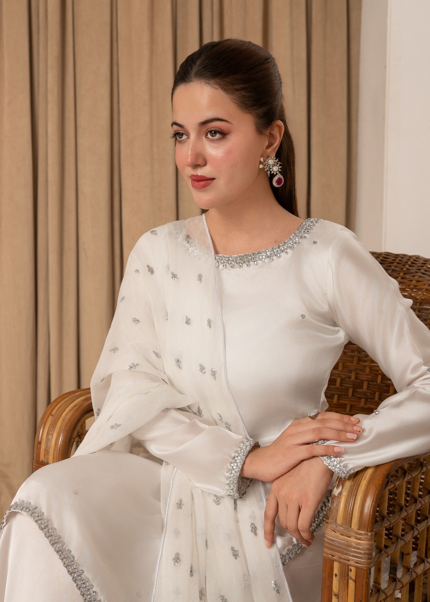 poly silk Sharara in White