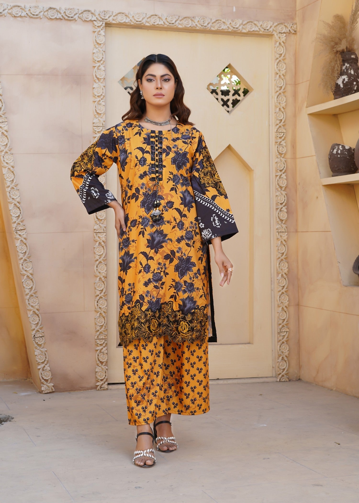 poly grip Kurta Set in Mustard