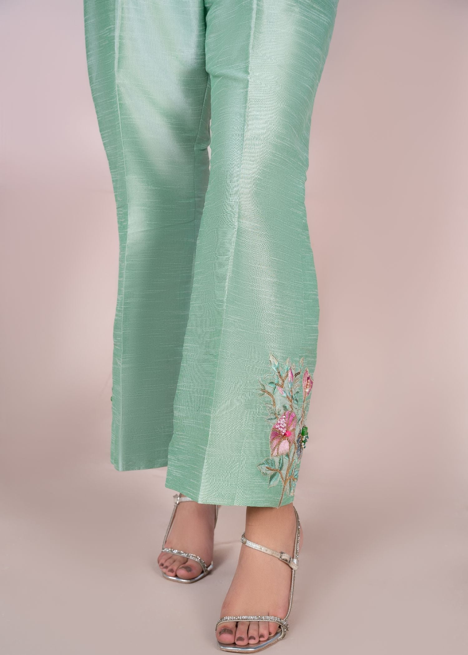 indian raw silk Trousers in Mint green