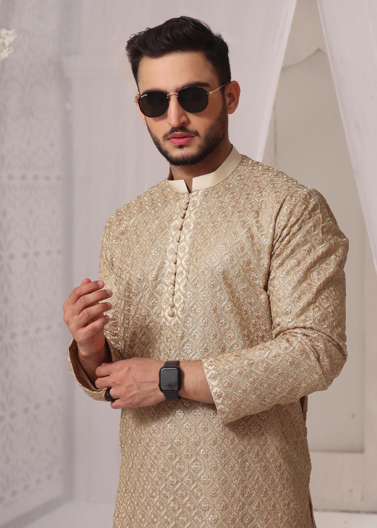 jamawar Shalwar Kameez in Gold