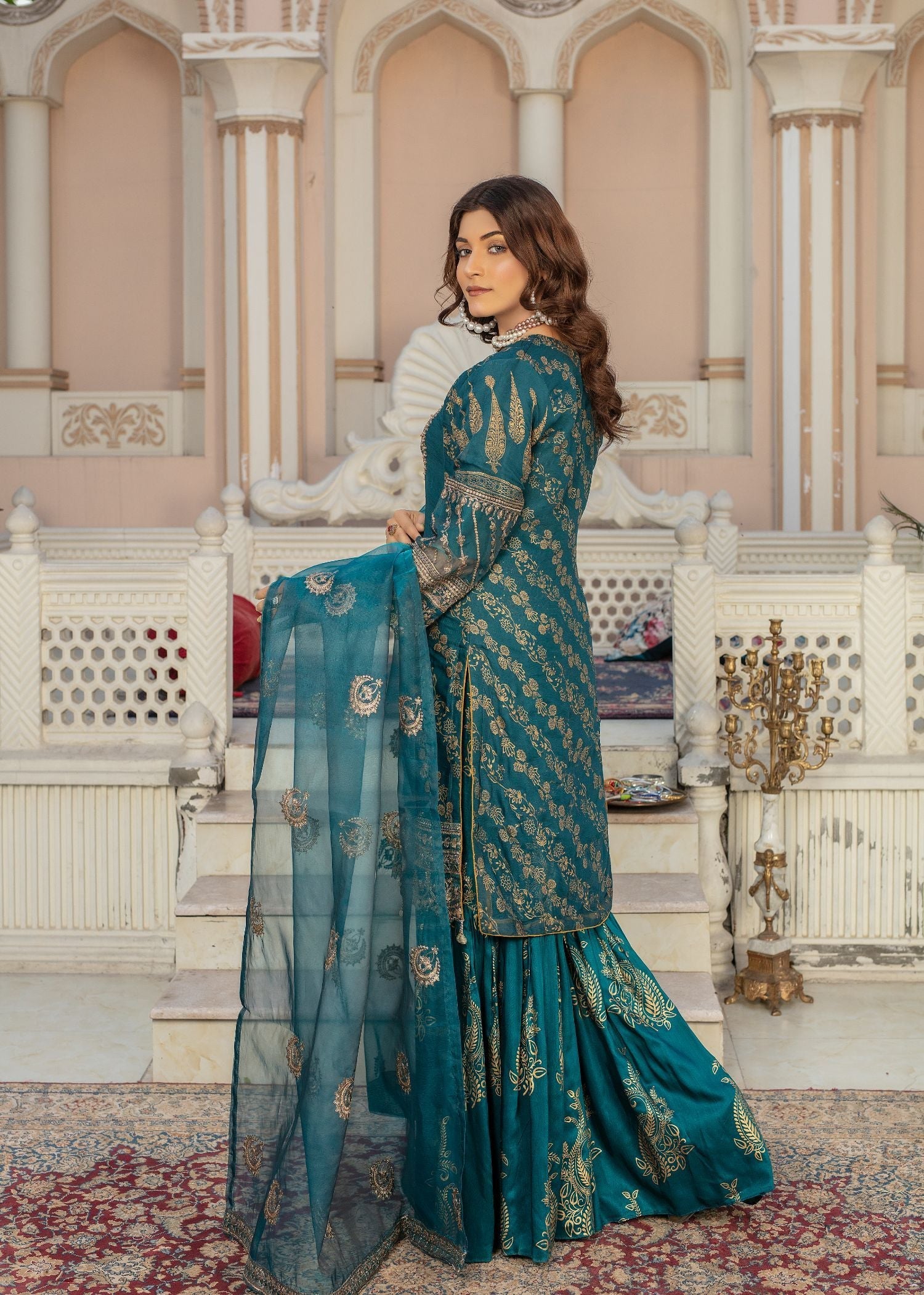 chiffon Gharara in Teal