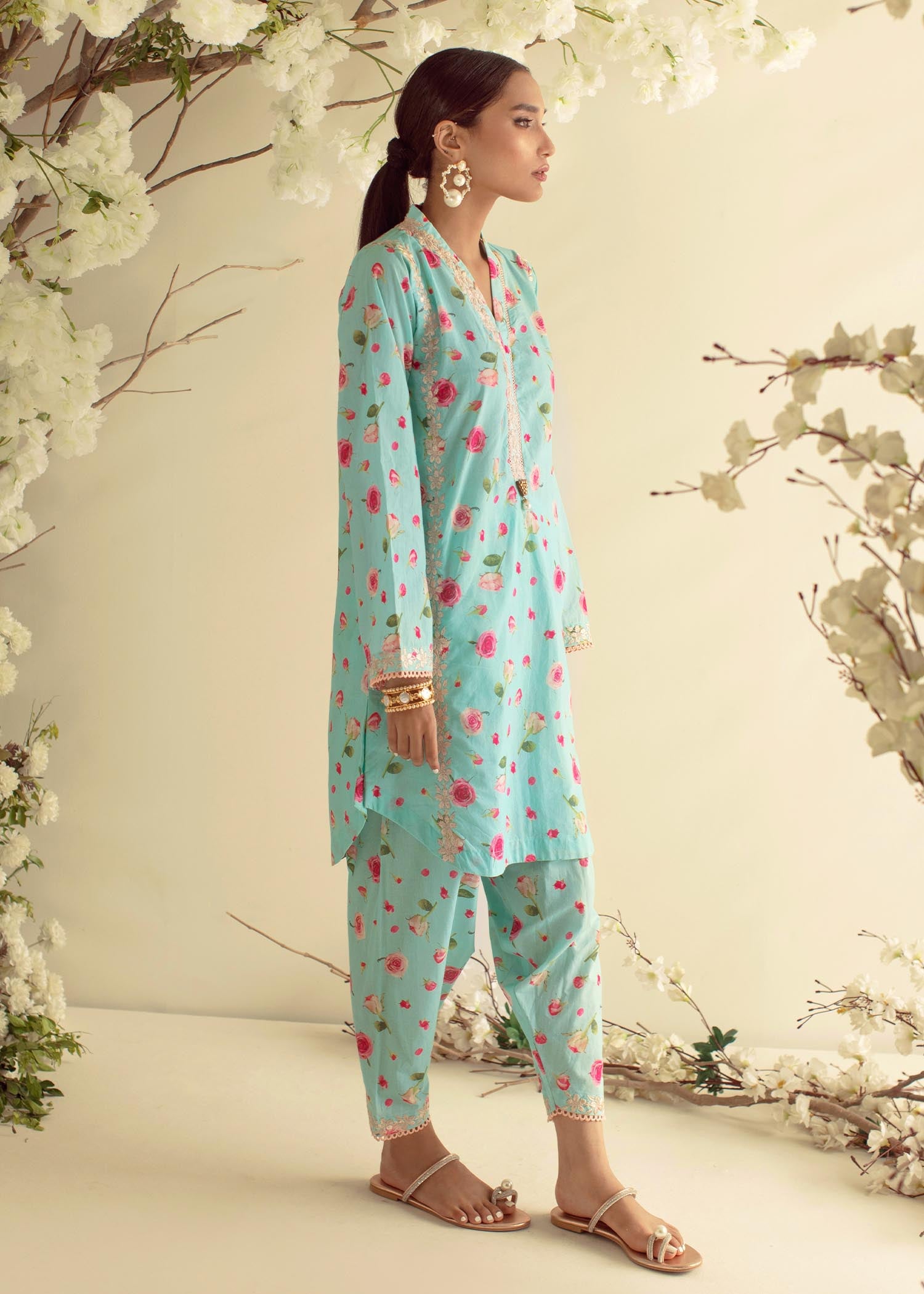 crepe silk Co Ord Sets in Ice blue