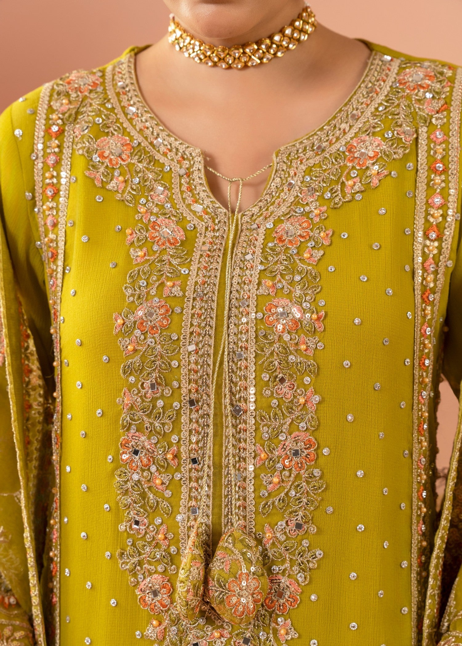chiffon Kurta Set in Straw