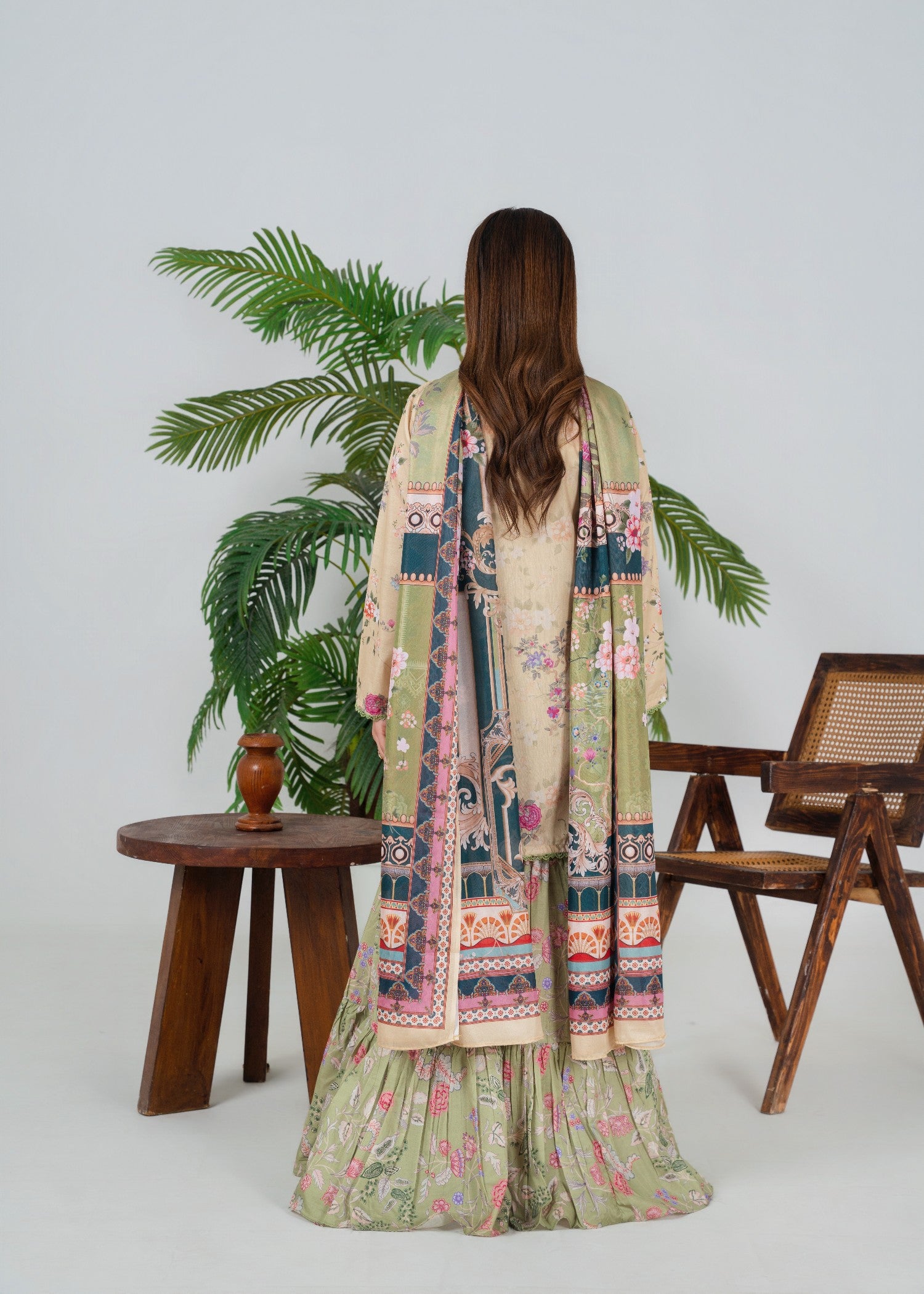 poly lawn Gharara in Green, mellow yellow