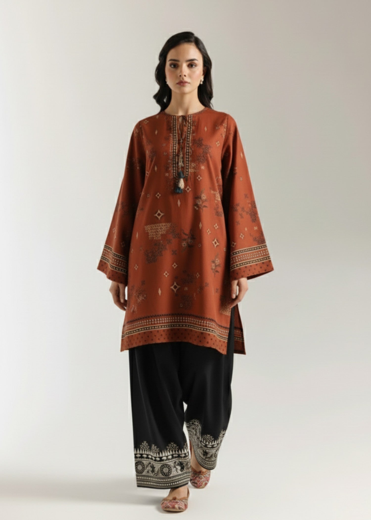 korean raw silk Kurta Set in Rustic brown