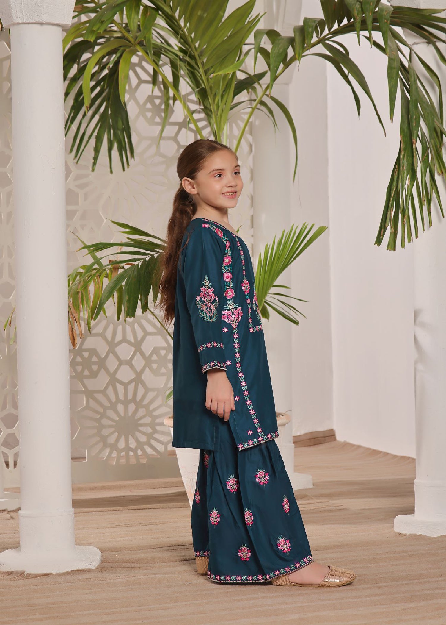 lawn Gharara in Teal