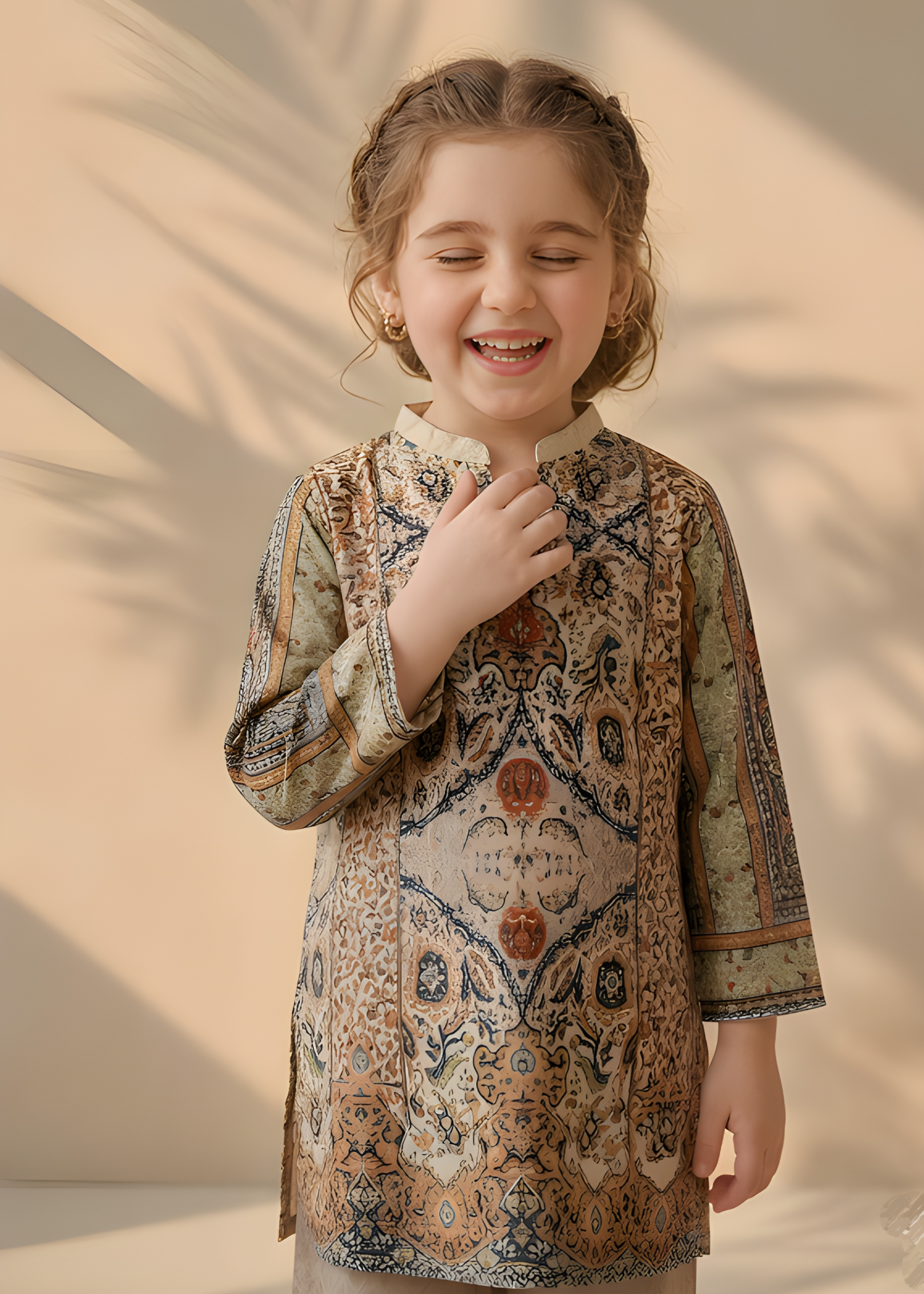 polyester crepe Kurta Set in Brown