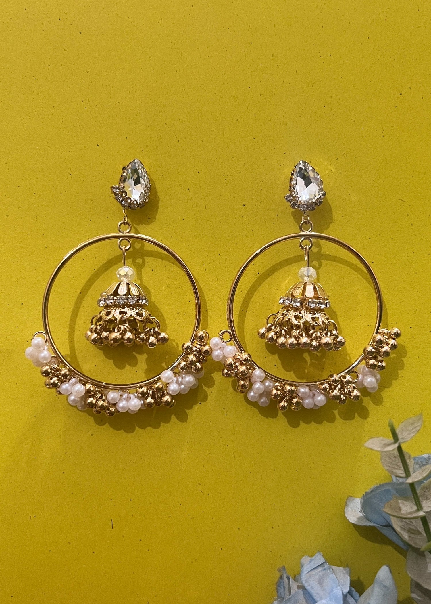 Earrings in White, golden orange Color by - Trendy Women Earrings TKC3305