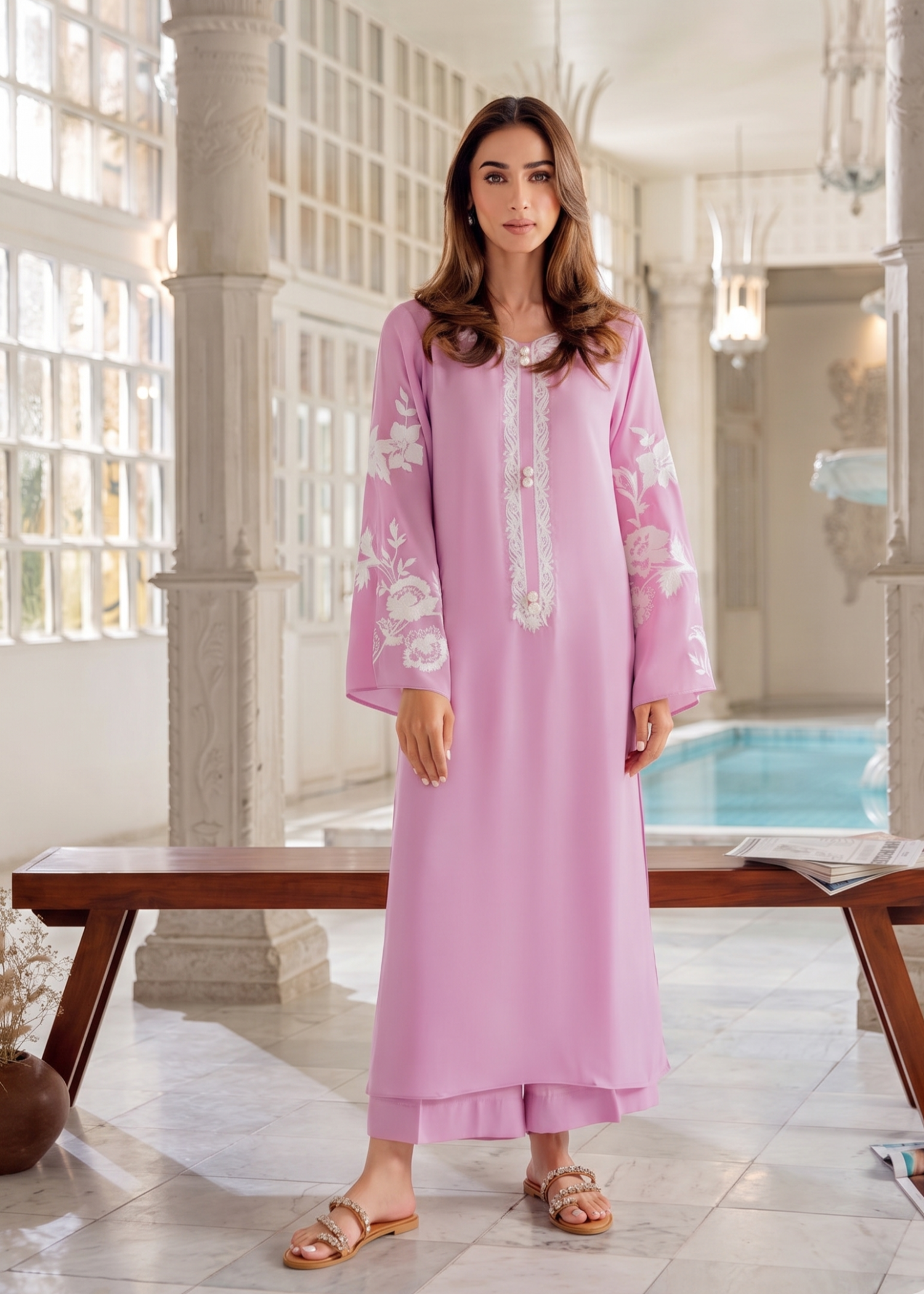 linen Kurta Set in Light pink