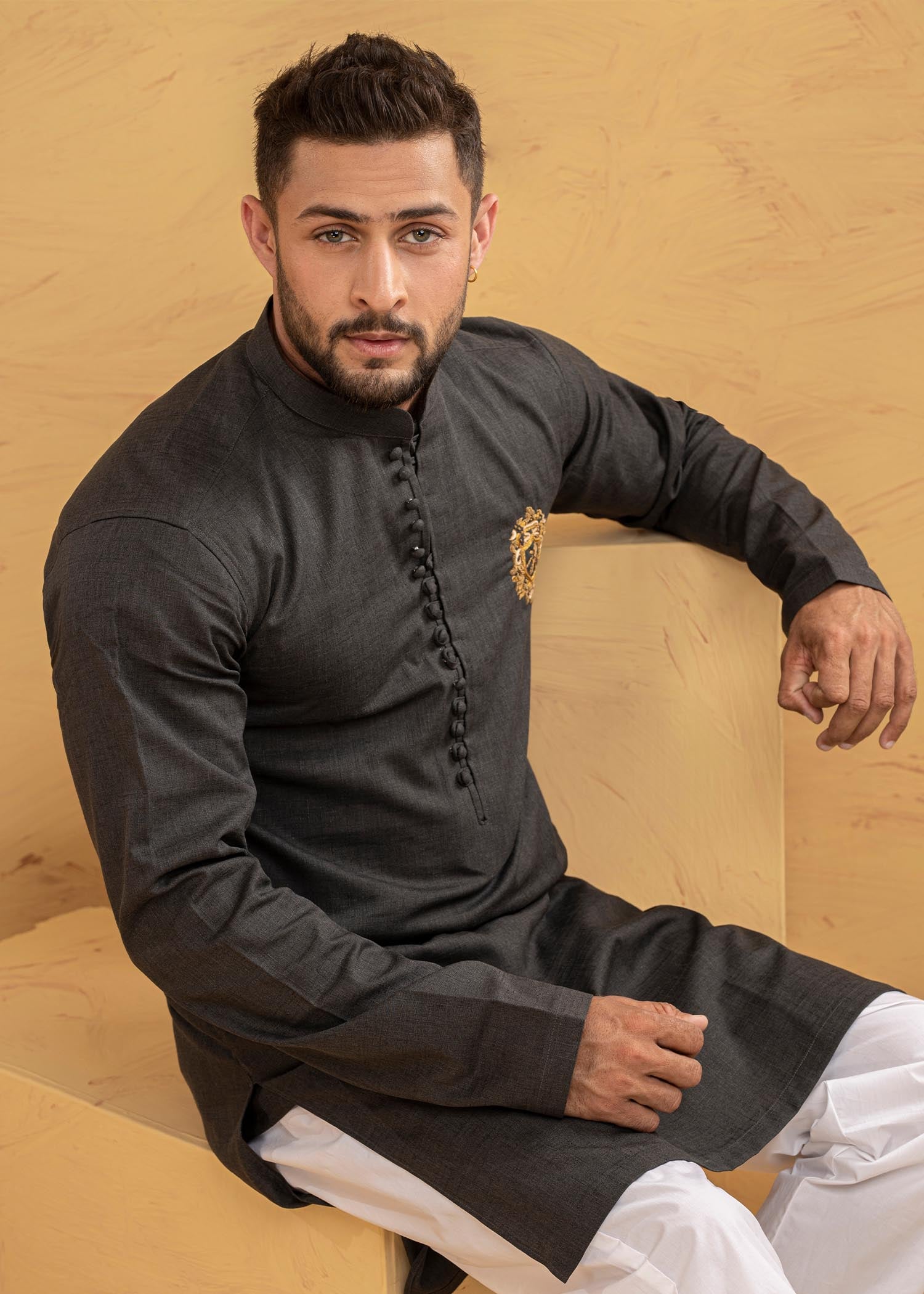 cotton linen Kurta in Dark grey
