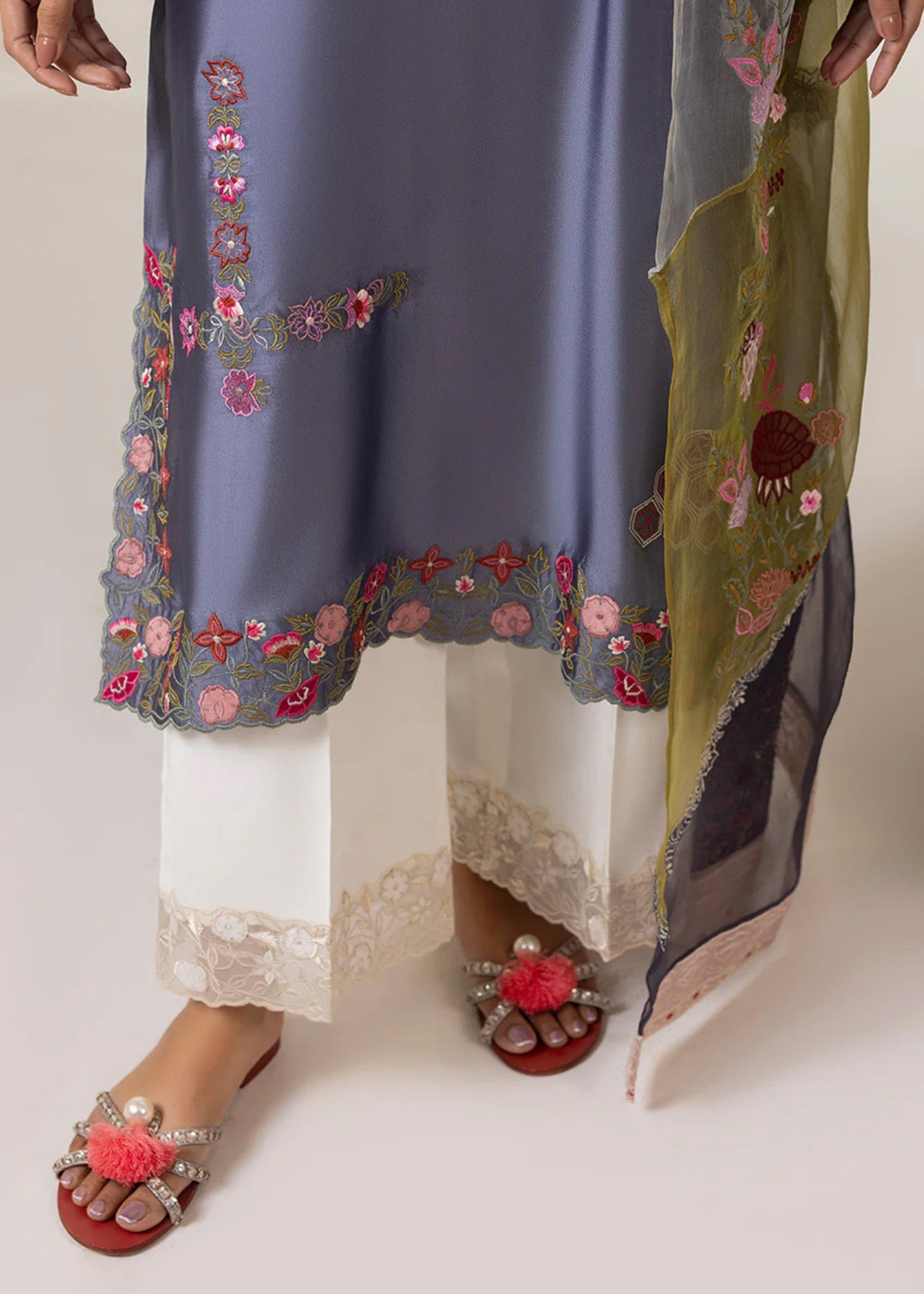 cotton silk Kurta Set in Purple ash
