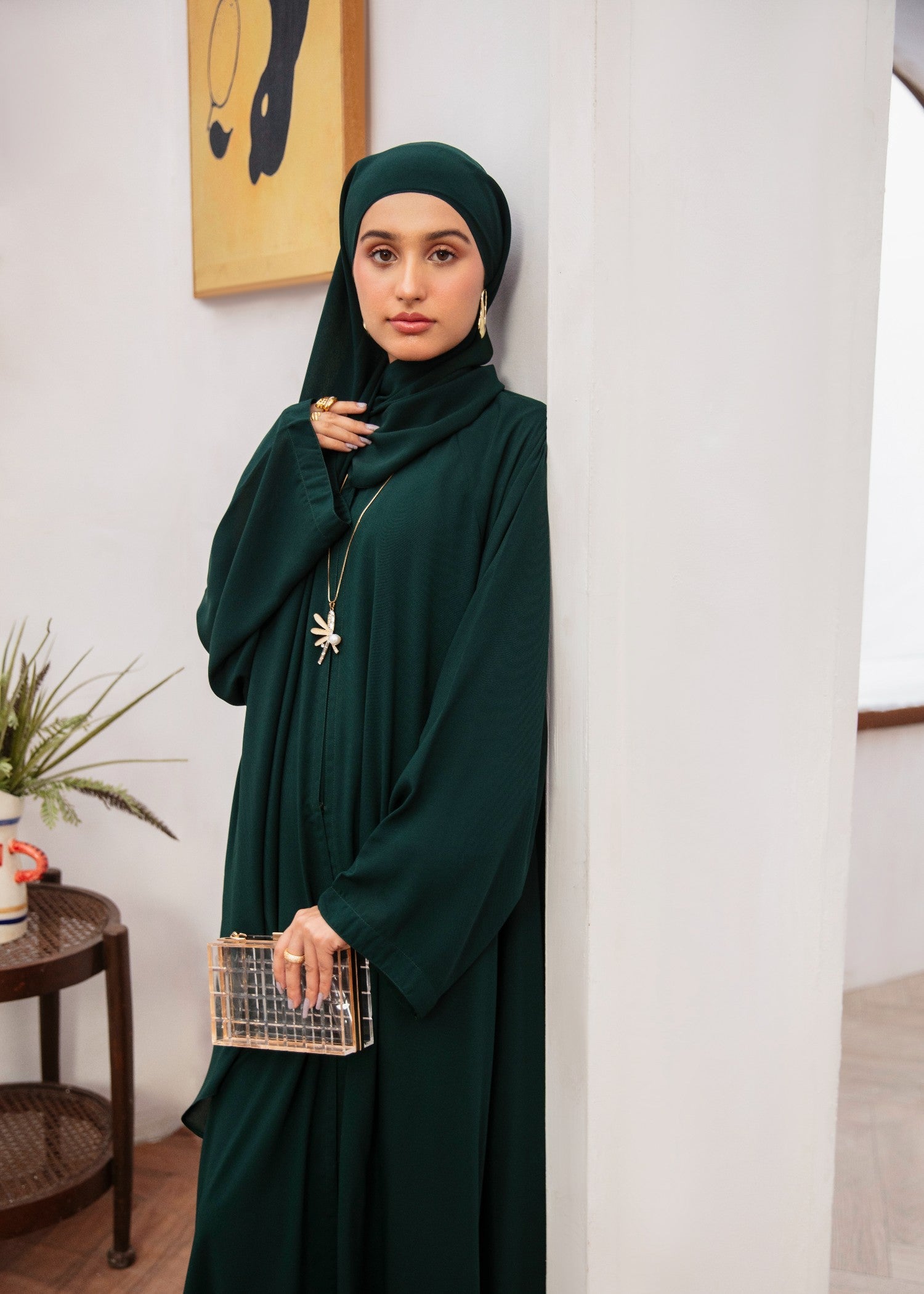 georgette chiffon Abaya in Dark green