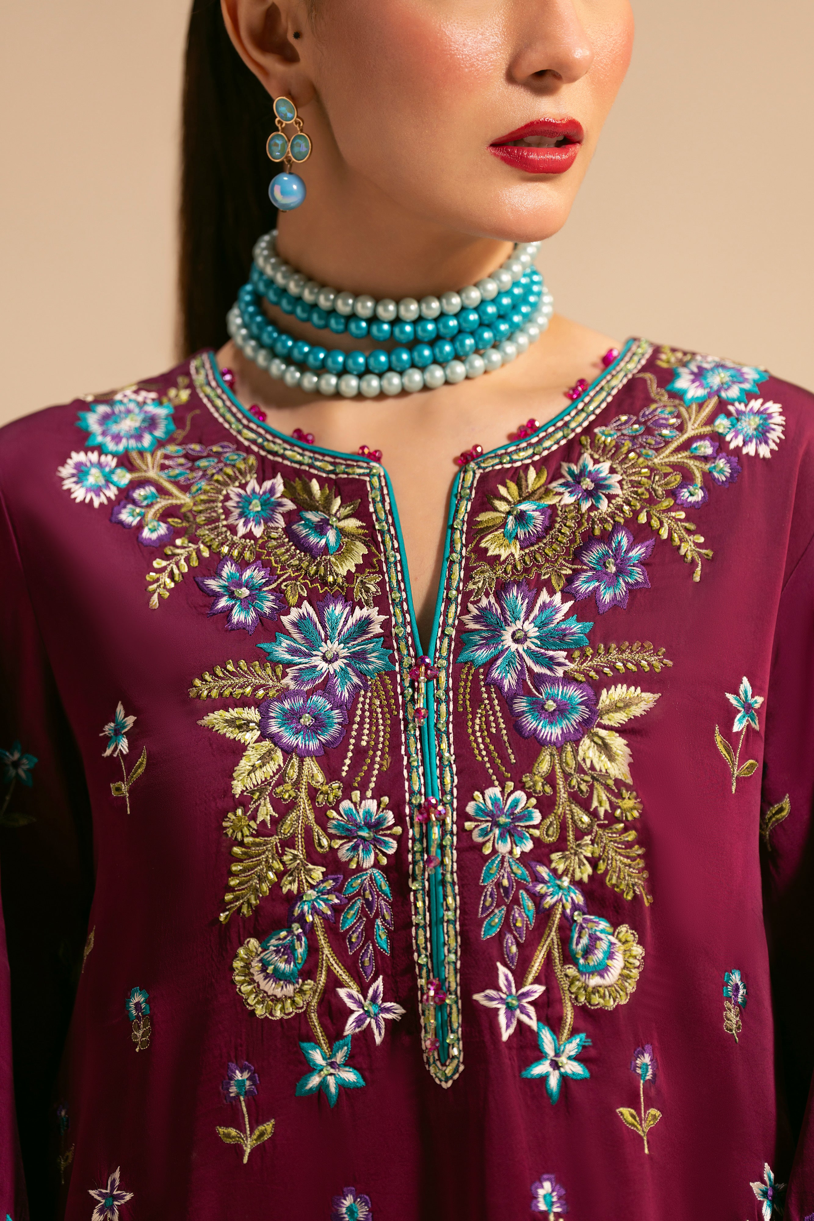 velvet Kaftan in Amaranth
