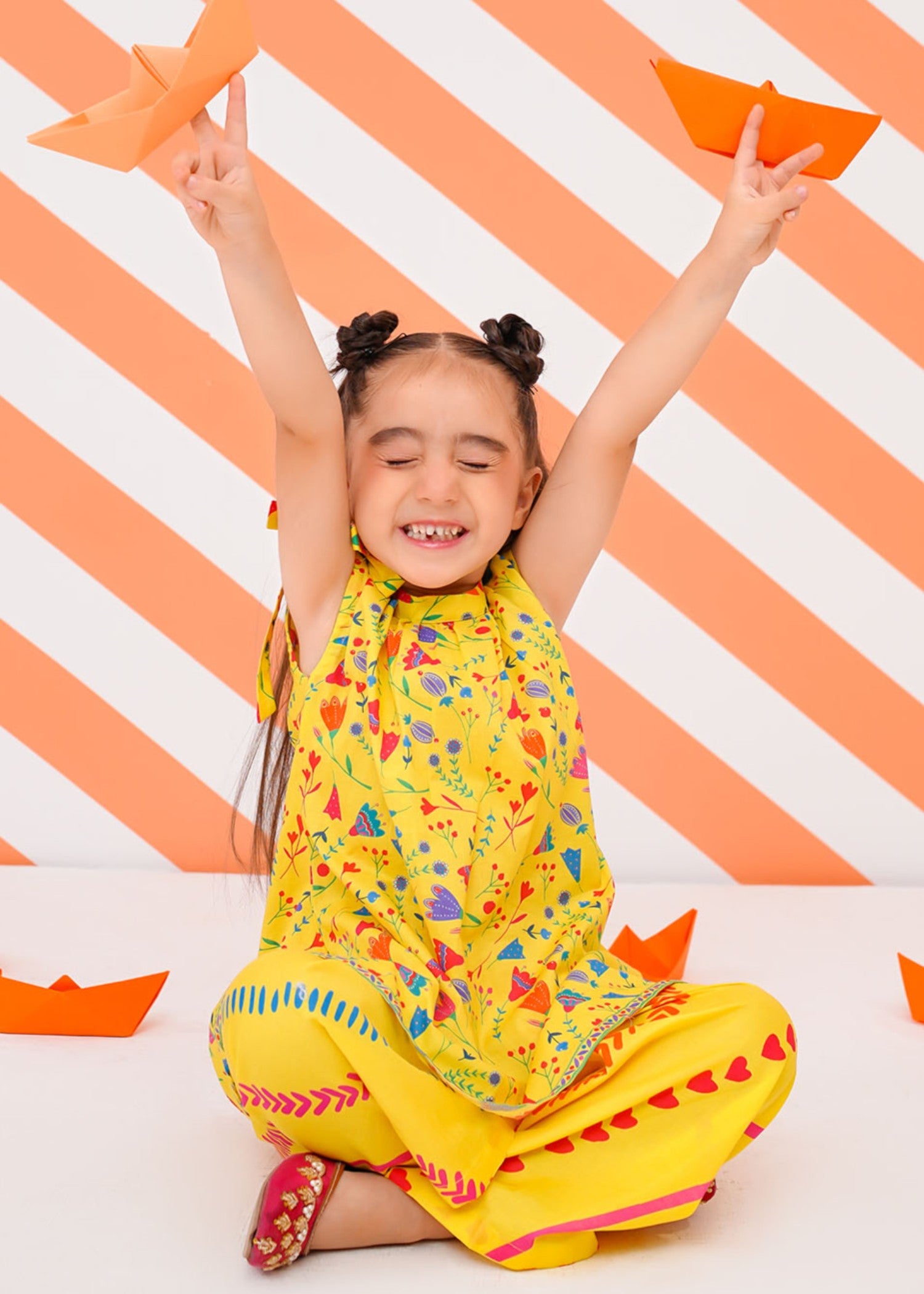 lawn cotton Short Frock in Yellow