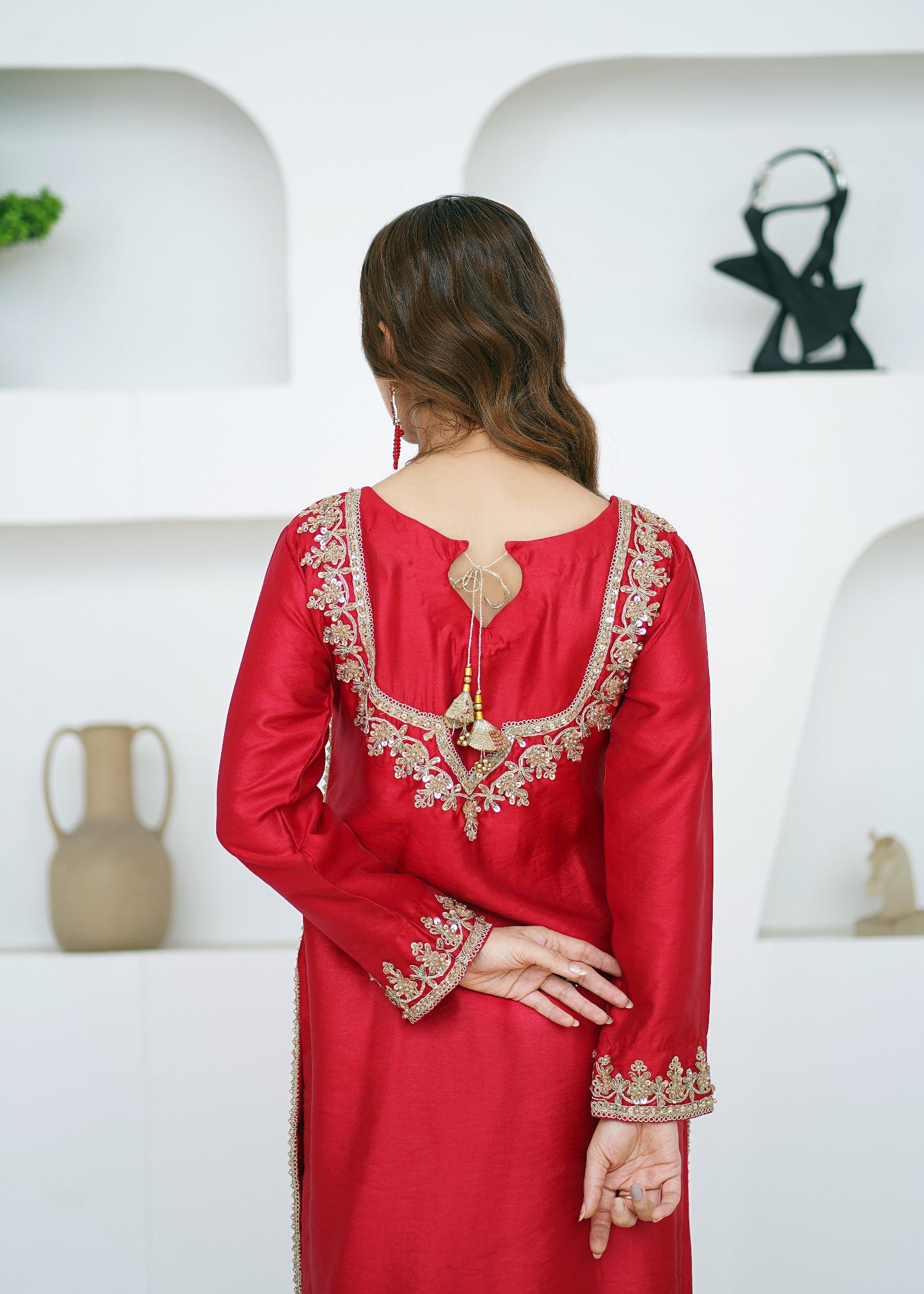 cotton silk Kurta Set in Red