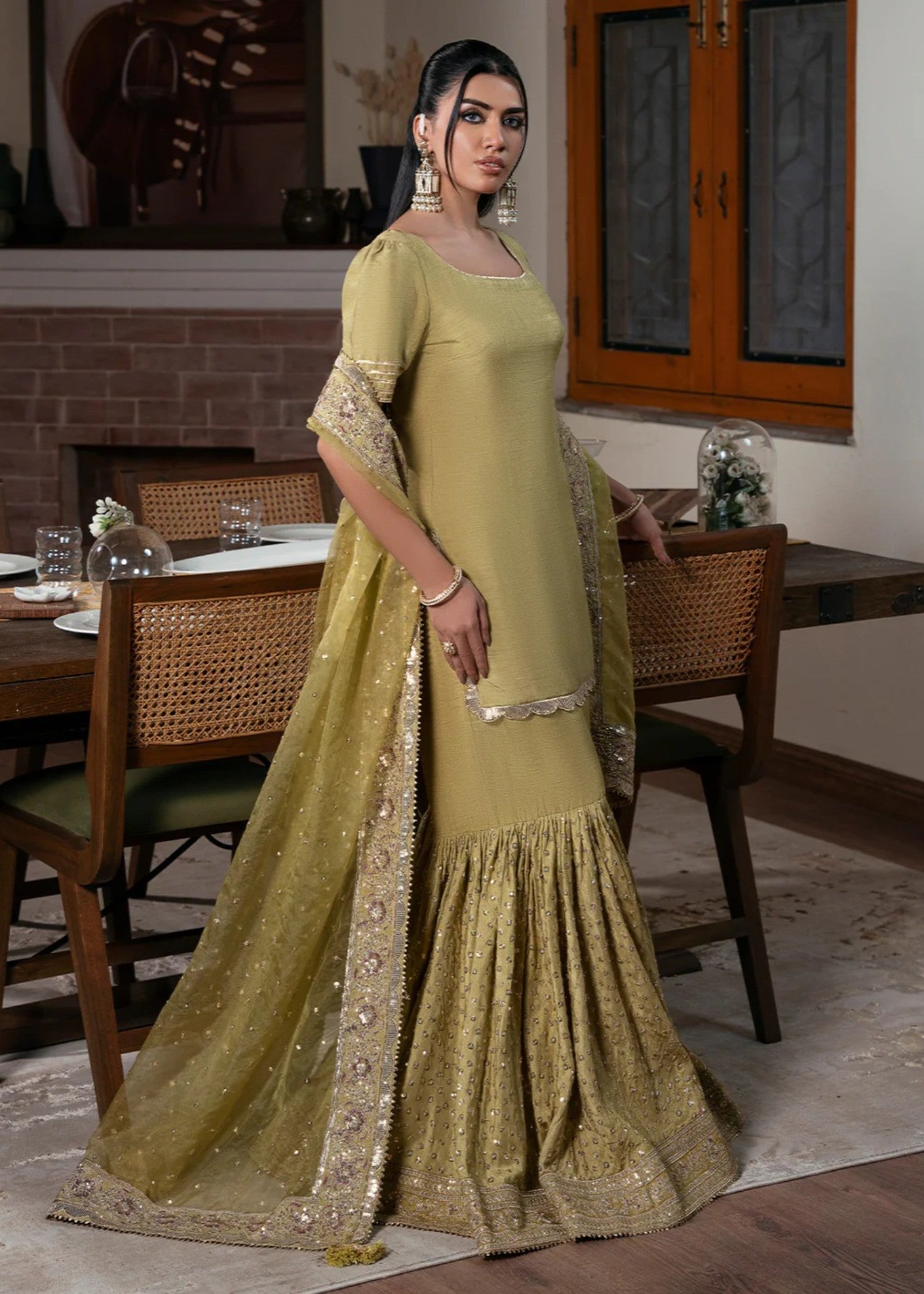 raw silk Unstitched in Lime green