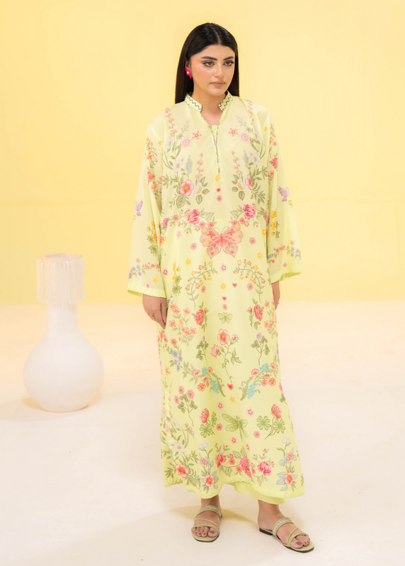 poly lawn Kaftan in Lemon