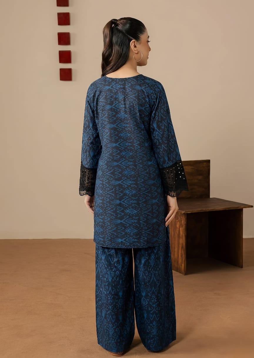 poly lawn Kurta Set in Navy blue